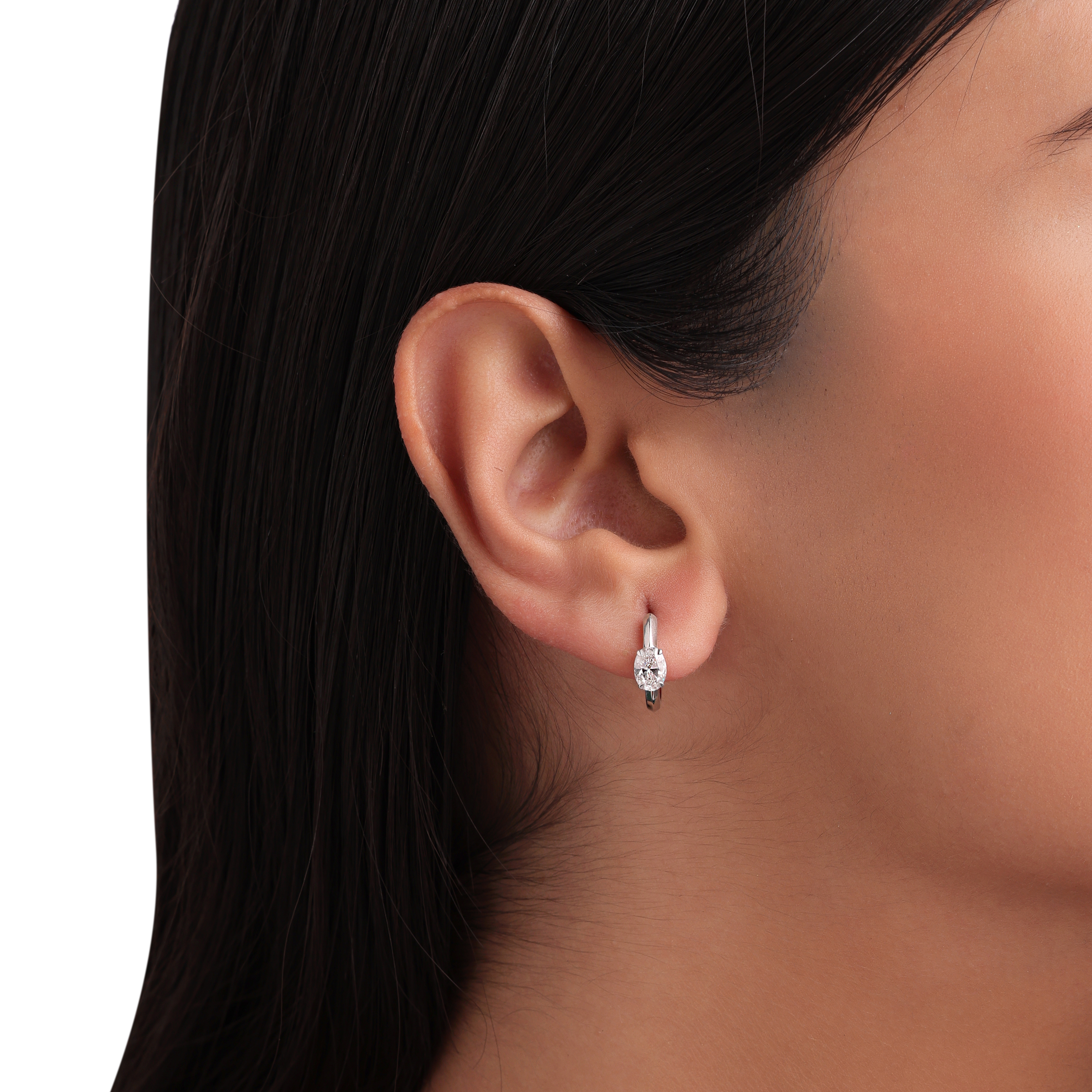 Oval-Cut 0.890 Carat Lab-Grown Diamond Pair Solitaire Earhoops in 18K White Gold | SKU : 0020741778