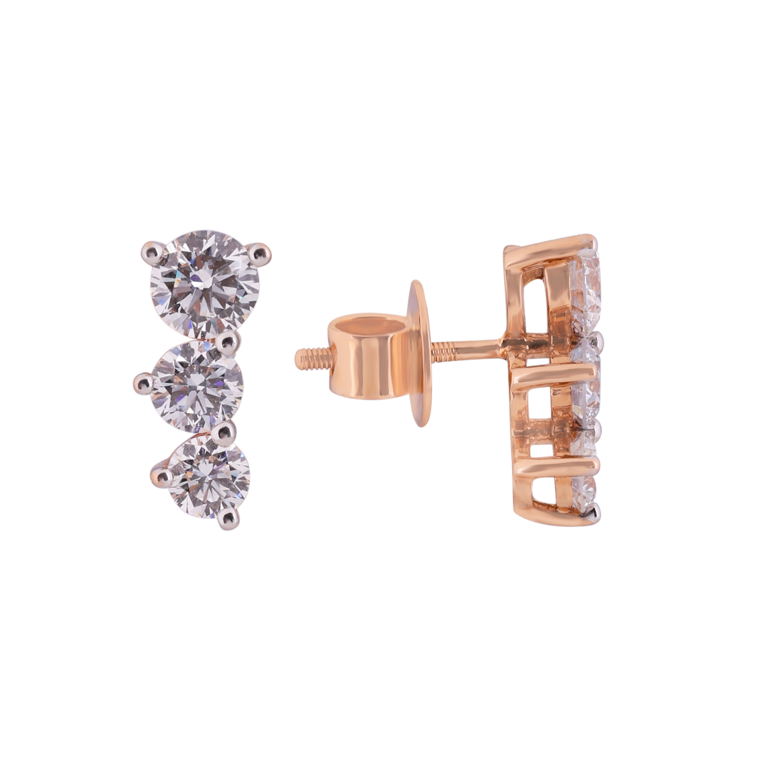 Three-Diamond 2.200 Carat Pair Lab-Grown Earstuds in 18K Rose Gold | SKU : 0020741785