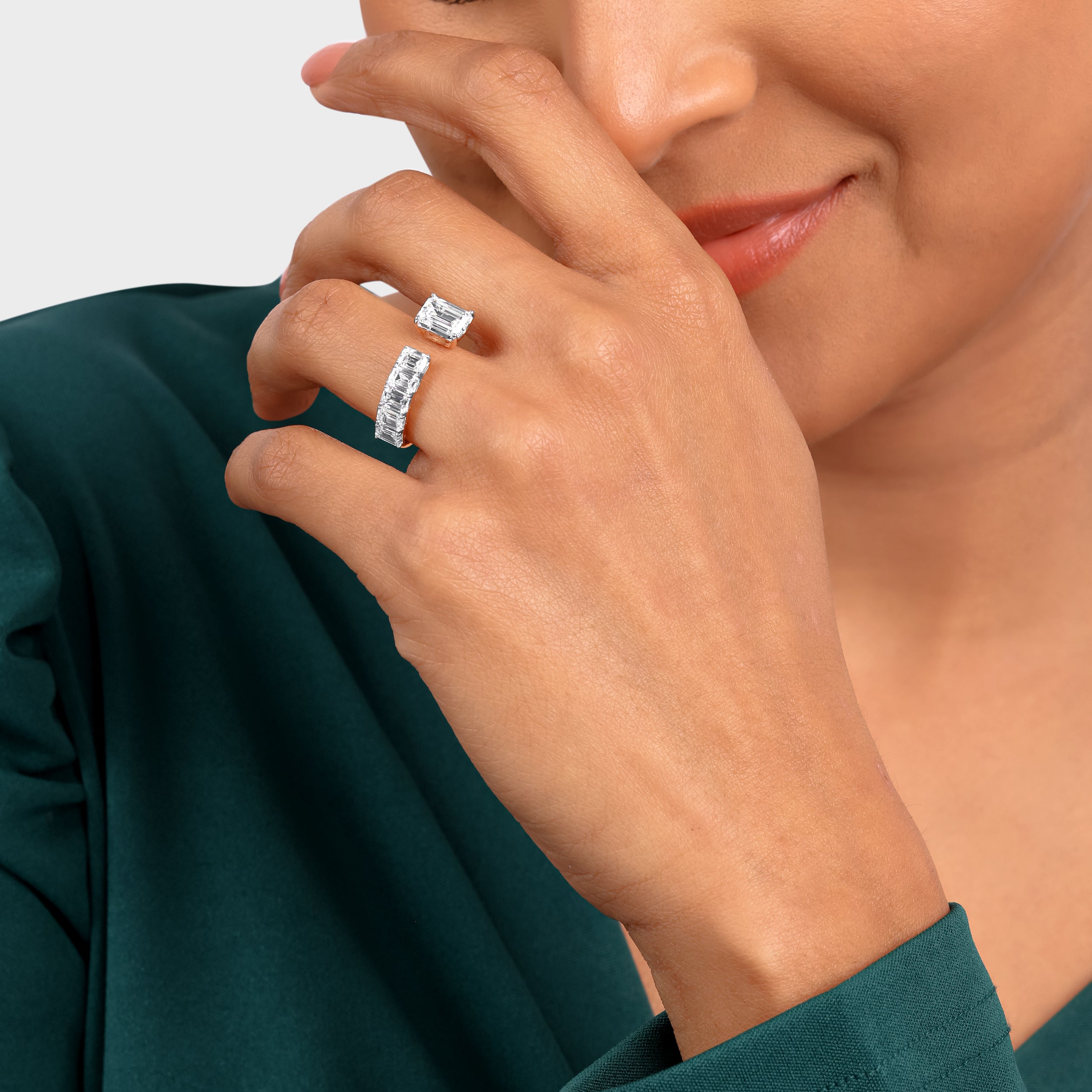 Emerald-Cut 3.06 Carat Lab Grown Open Band Diamond Ring | SKU : 0020773168