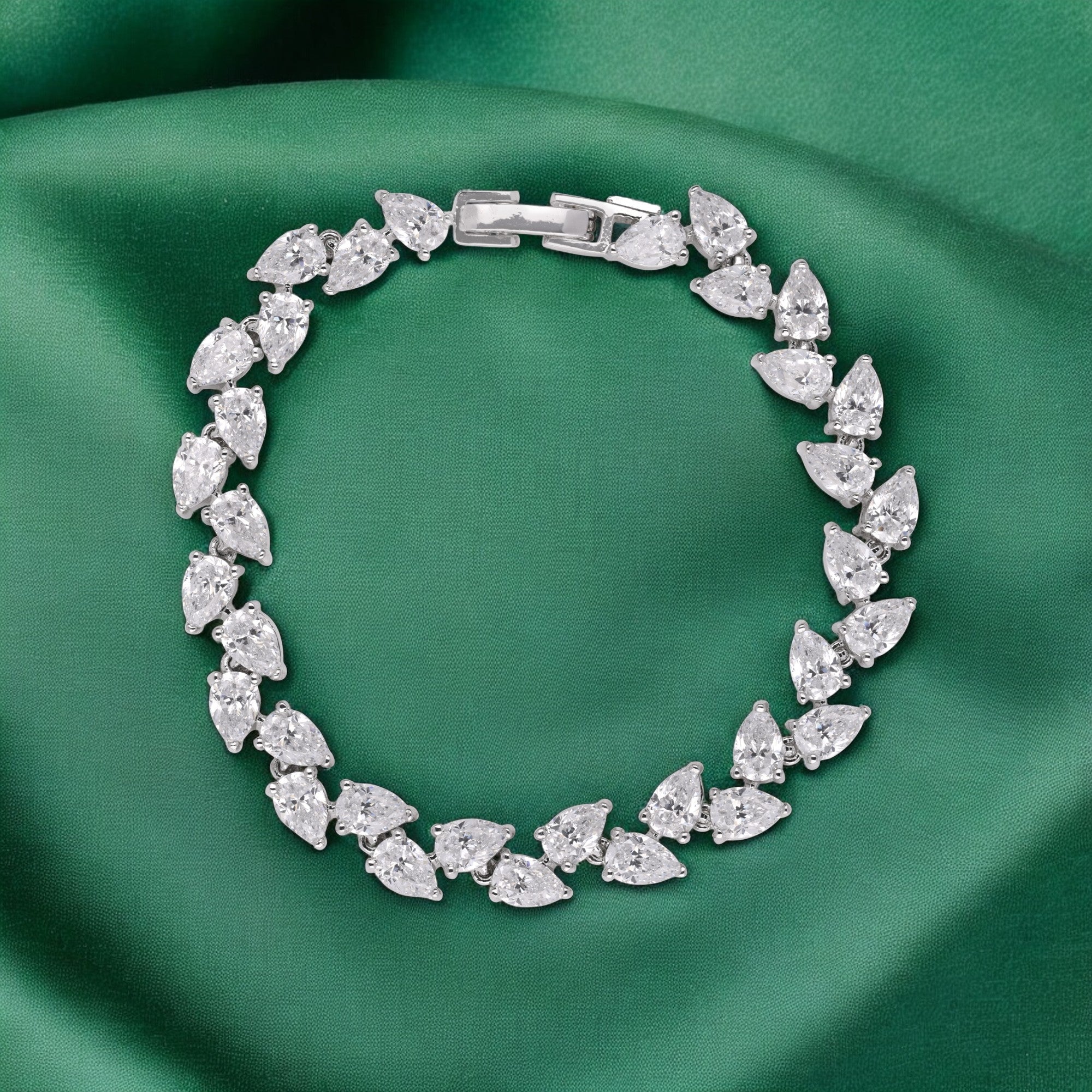 Sterling Silver Pear-Cut Cubic Zirconia Studded Bracelet | SKU : 0020809294, 0003394892 , 0003394885