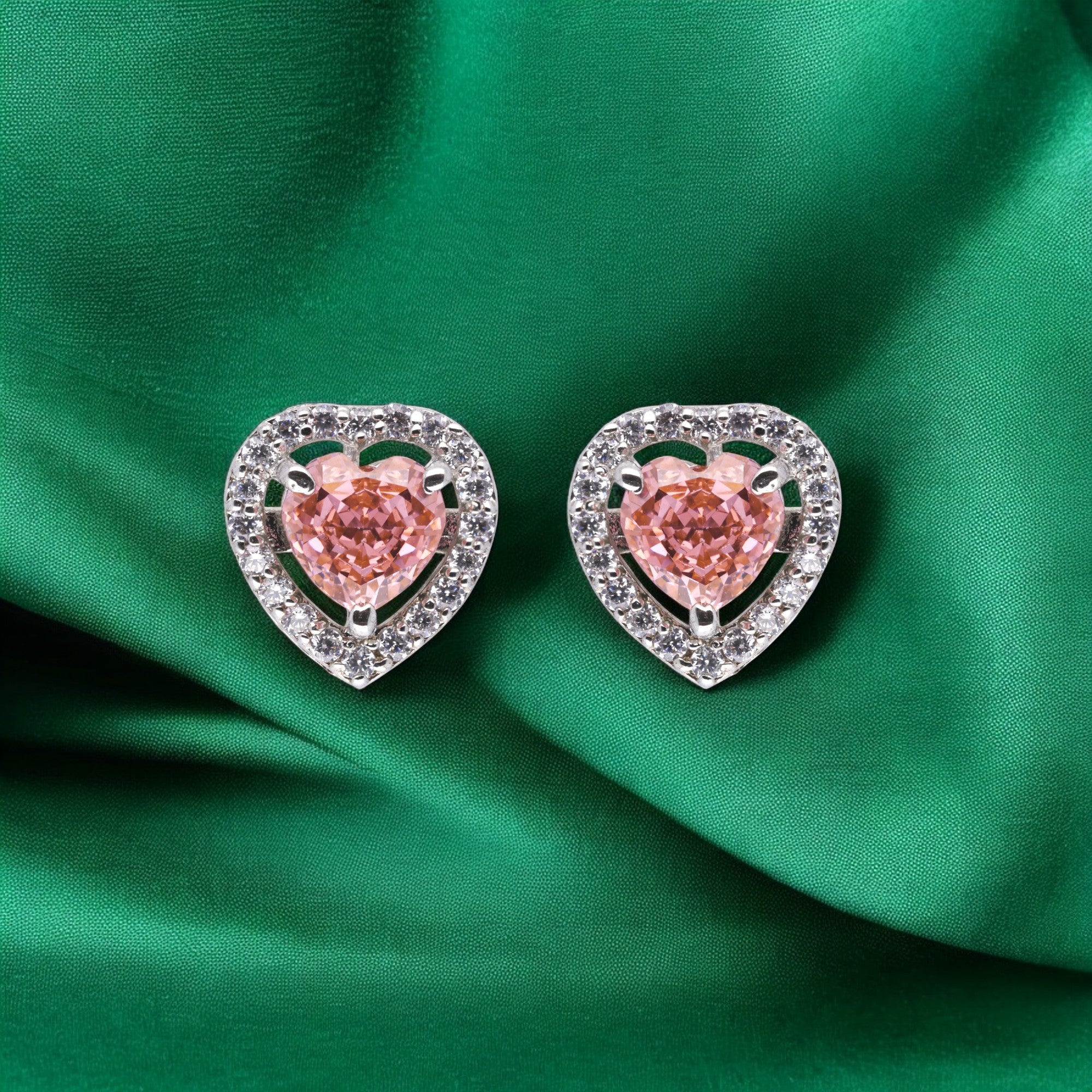 Silver Heart-Shaped Zirconia Stud Earrings | SKU : 0003396261 , 0020809652, 0003396254