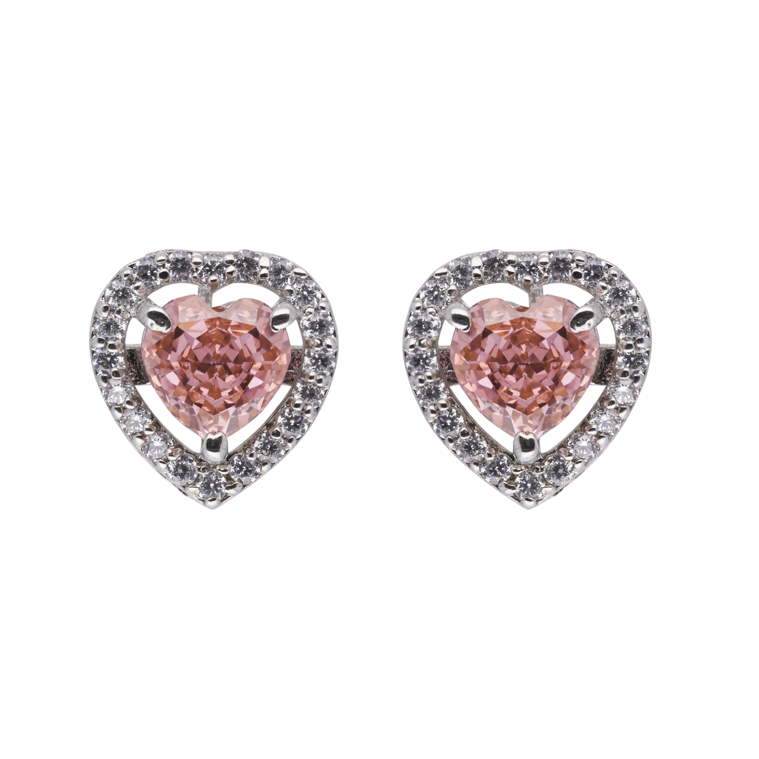 Silver Heart-Shaped Zirconia Stud Earrings | SKU : 0003396261 , 0020809652, 0003396254