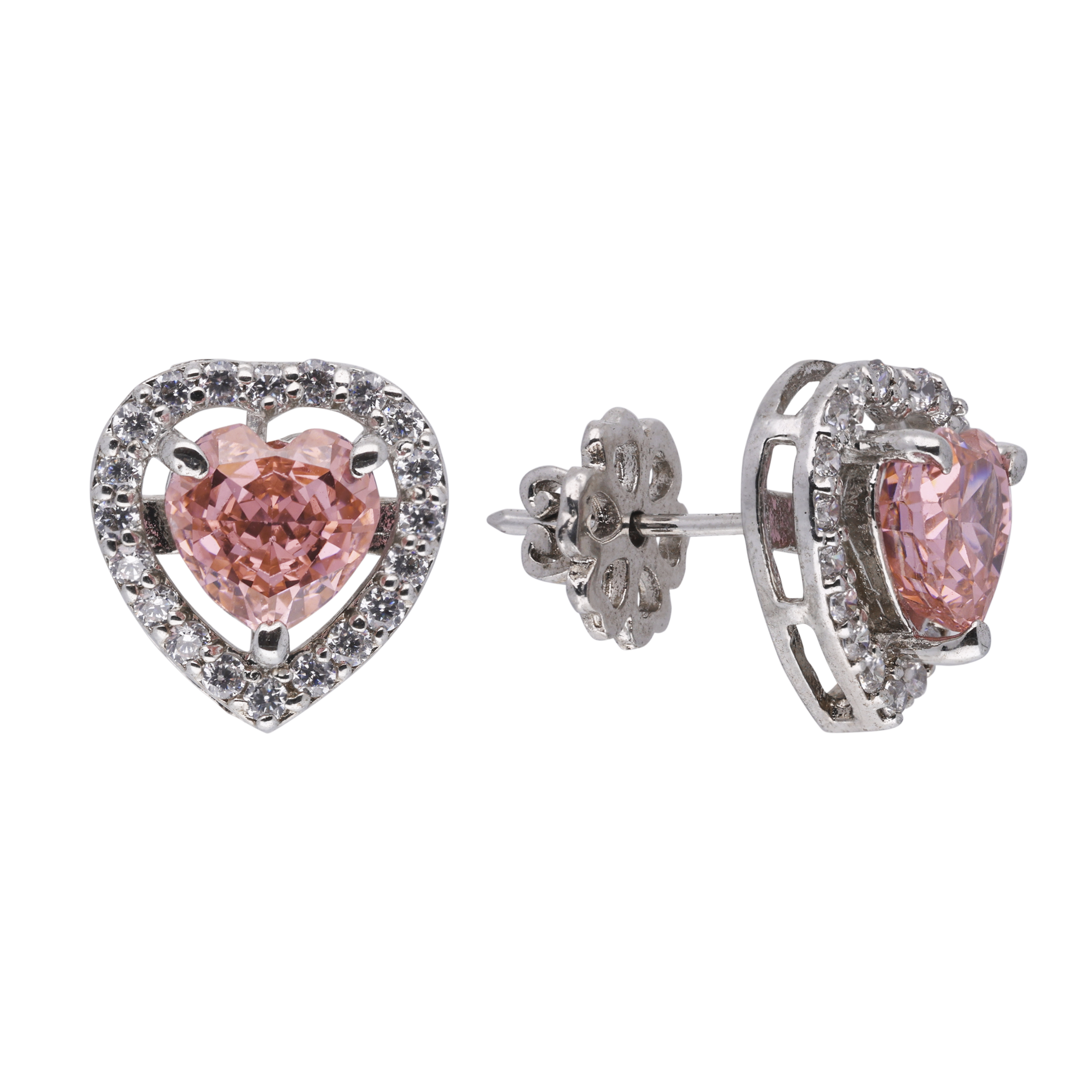 Silver Heart-Shaped Zirconia Stud Earrings | SKU : 0003396261 , 0020809652, 0003396254