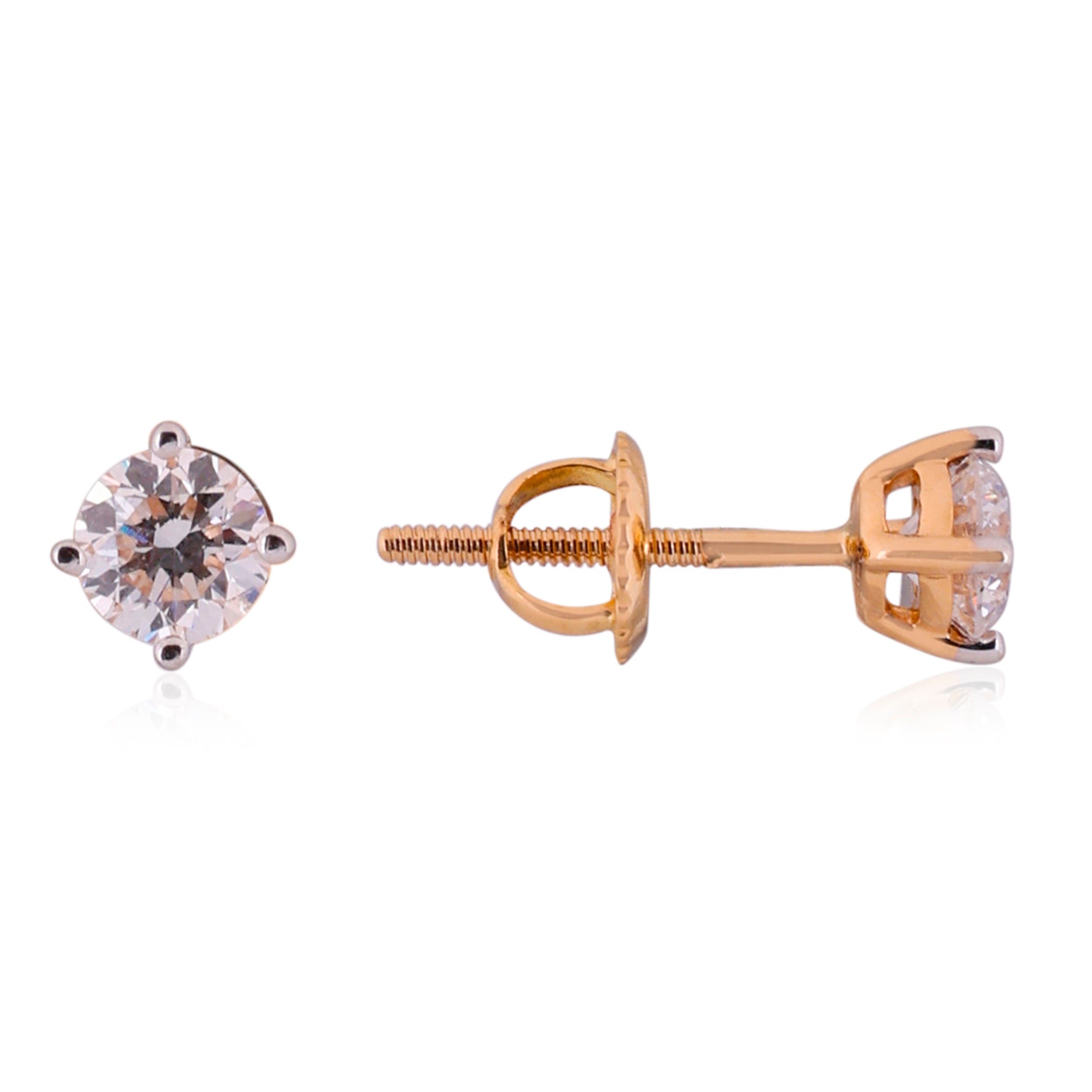Round Brilliant-Cut 0.50 Carat Lab-Grown Pair Diamond Stud in Yellow Gold| SKU : 0020833435