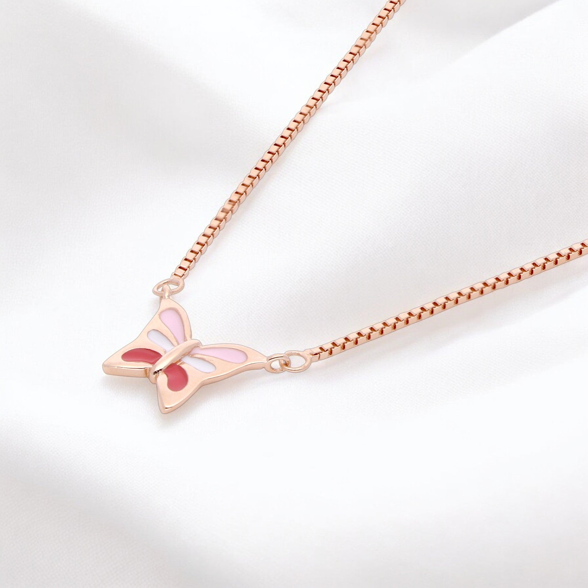 Graceful Butterfly Pendant Necklace in Rose Gold with Enamel Accents | SKU : 0021130113, 0021130106, 0021130083, 0021130090, 0021130076, 0021130069