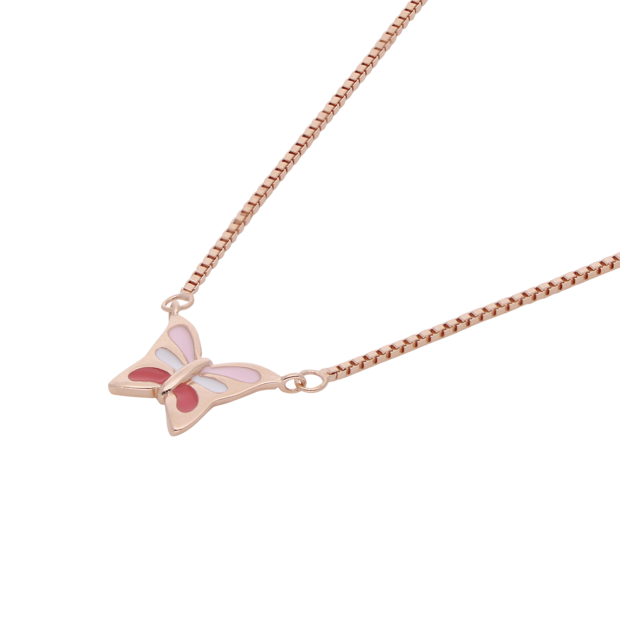 Graceful Butterfly Pendant Necklace in Rose Gold with Enamel Accents | SKU : 0021130113, 0021130106, 0021130083, 0021130090, 0021130076, 0021130069