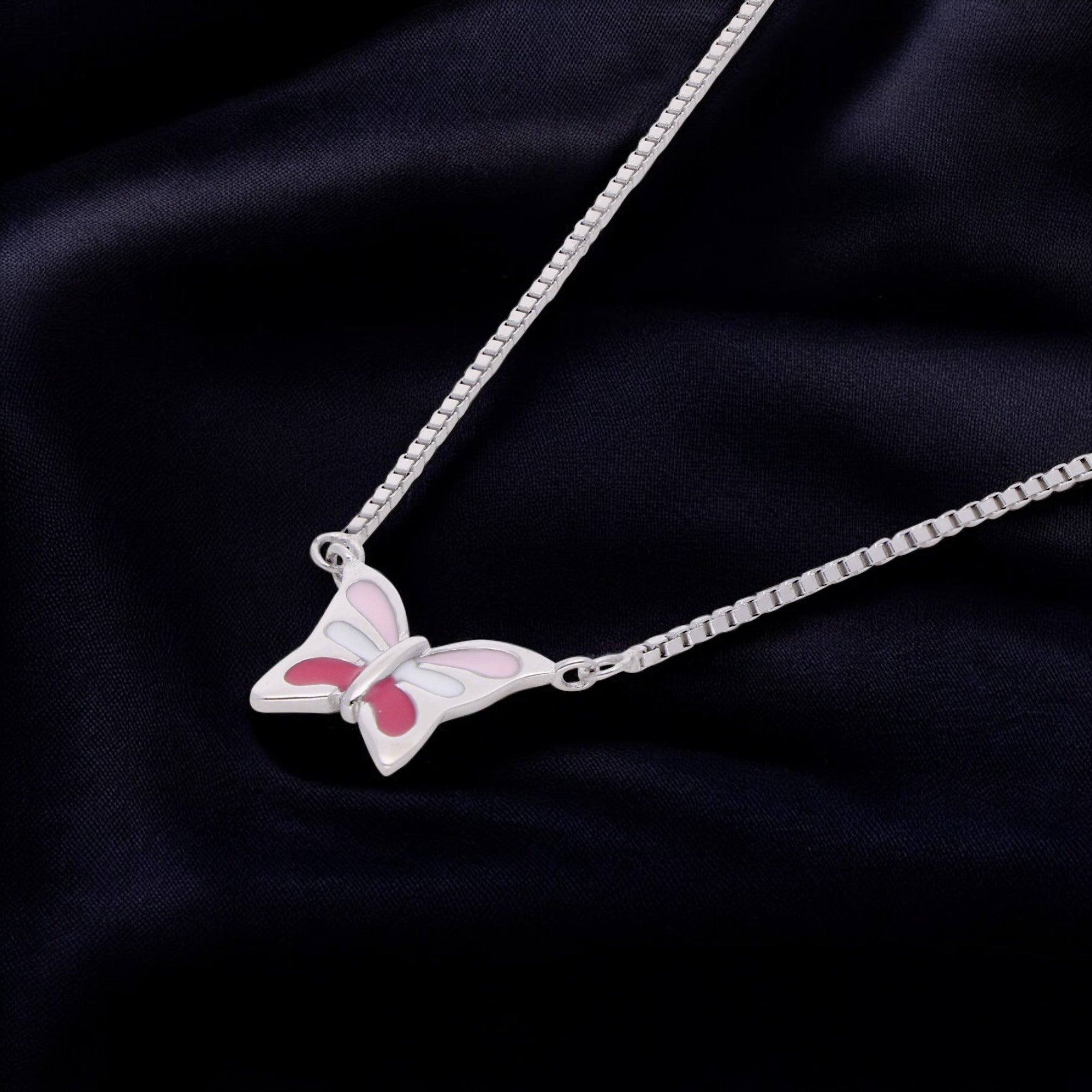 Graceful Butterfly Pendant Necklace in Rose Gold with Enamel Accents | SKU : 0021130113, 0021130106, 0021130083, 0021130090, 0021130076, 0021130069