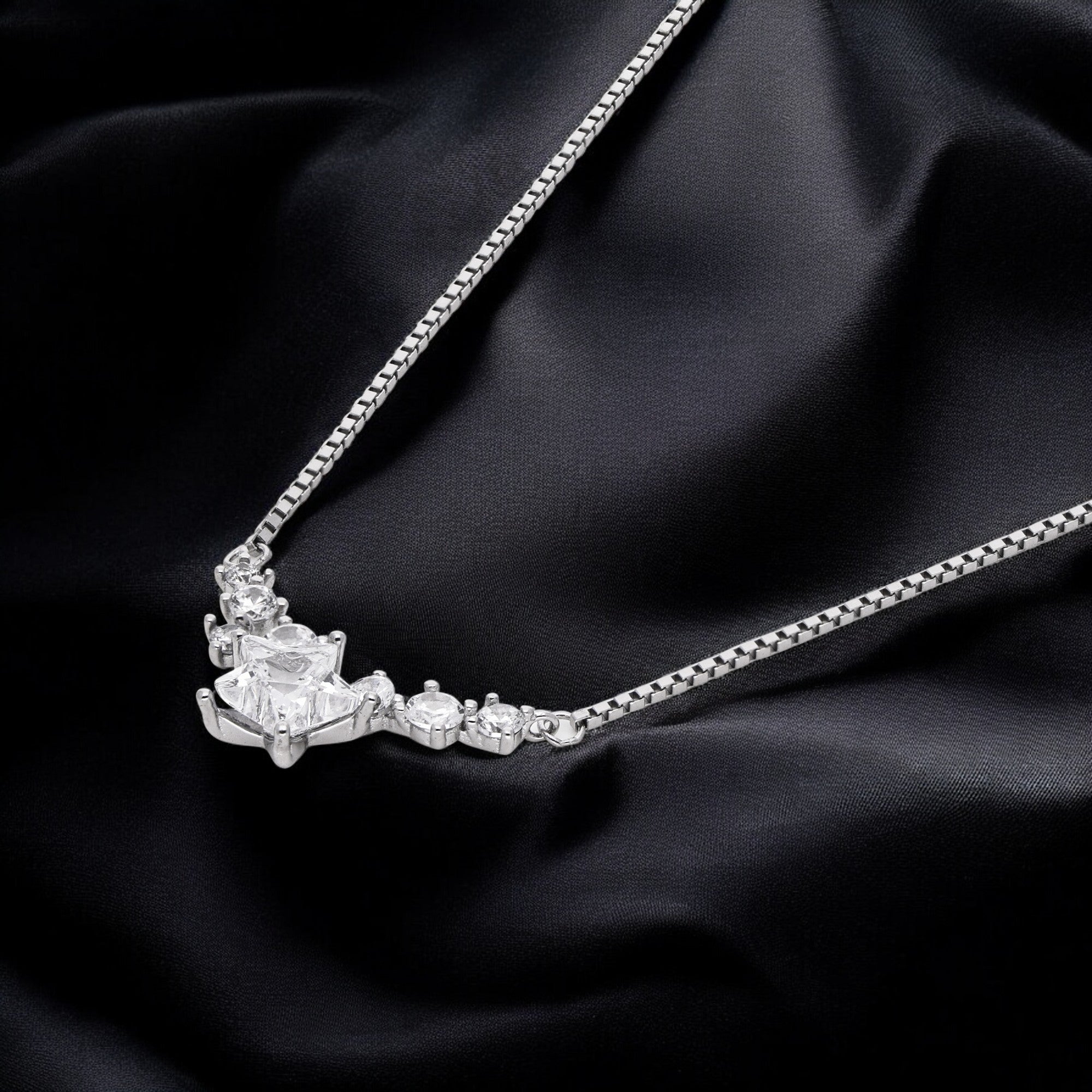 Celestial Starburst Necklace in Rose Gold & Silver with Radiant Zirconia | SKU : 0021131691, 0021131707, 0021131721, 0021131714, 0021131738, 0003524312