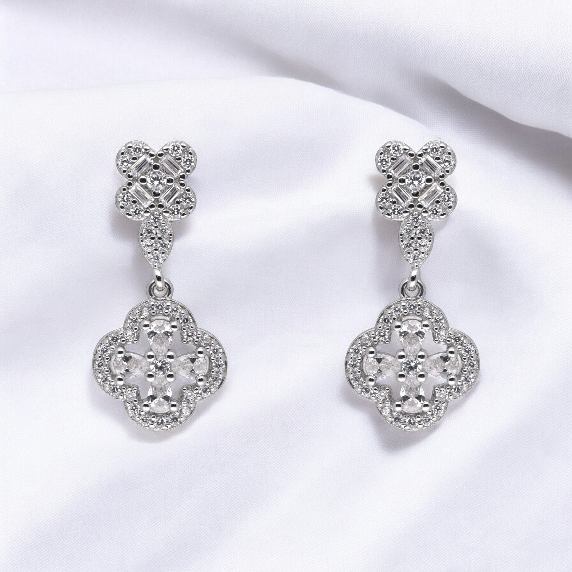 Ornate Clover Drop Earrings – A Timeless Blend of Elegance and Charm | SKU : 0021143274, 0021143298