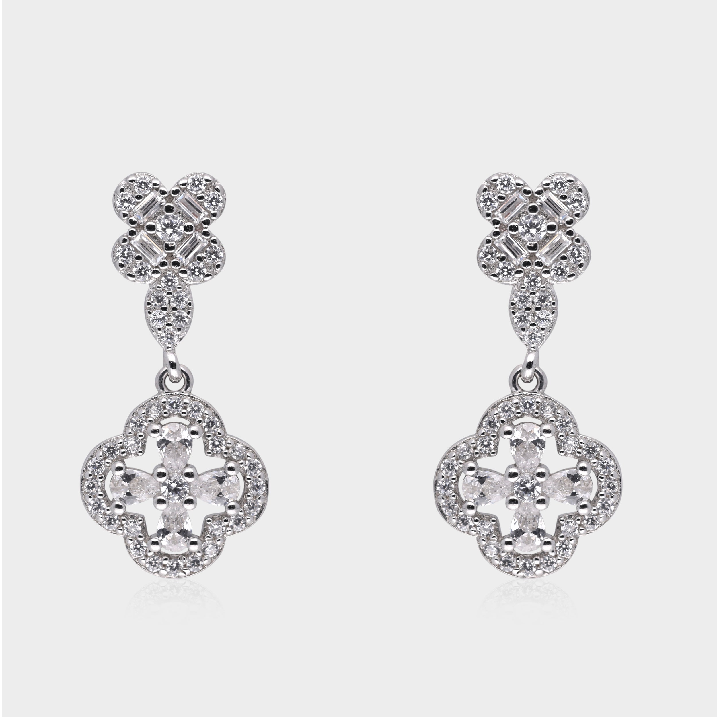 Ornate Clover Drop Earrings – A Timeless Blend of Elegance and Charm | SKU : 0021143274, 0021143298