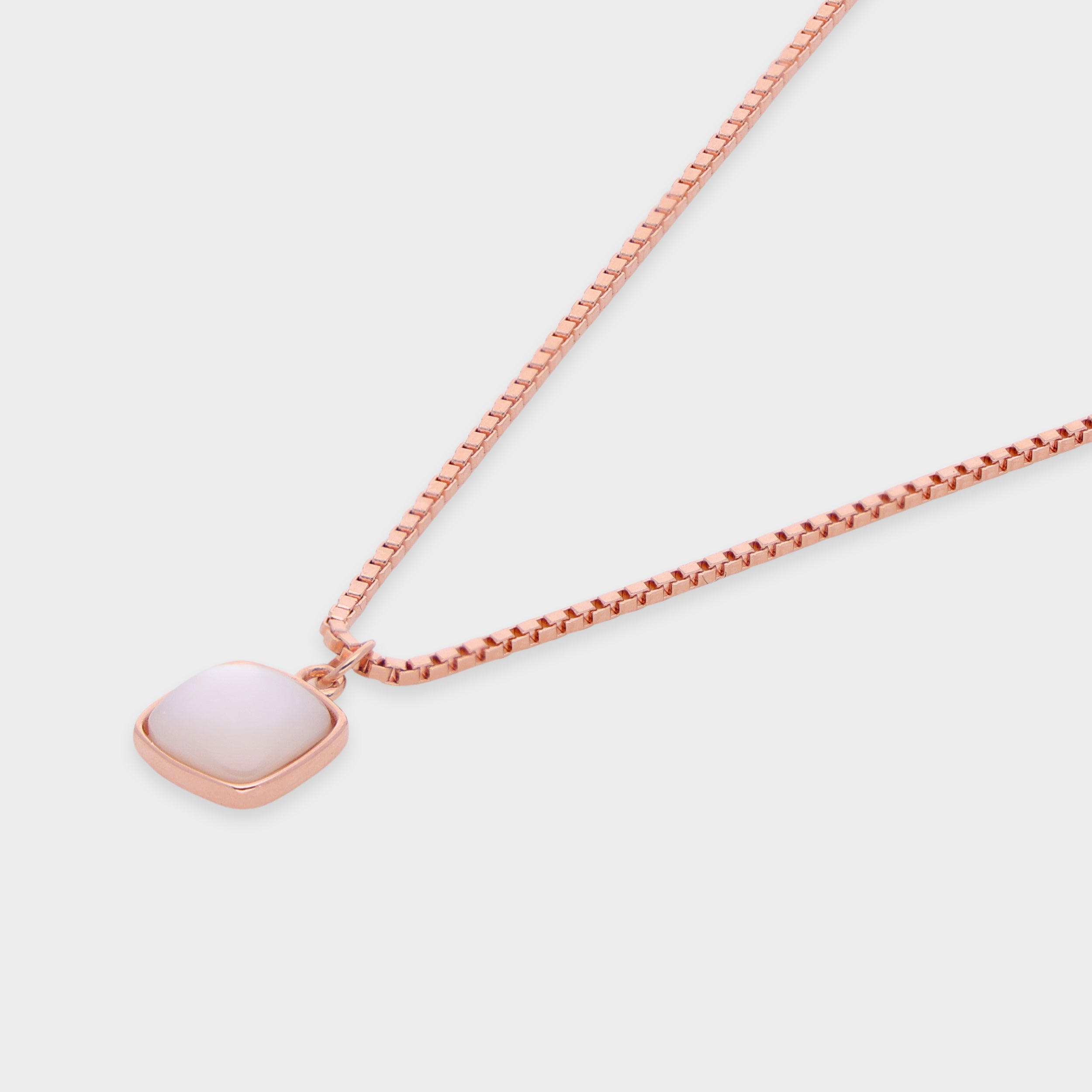 Sterling Silver Box Chain Necklace with Cushion-Cut White Stone Pendant | SKU : 0021149856, 0021149863, 0021149870, 0021149894, 0021149917, 0021149900