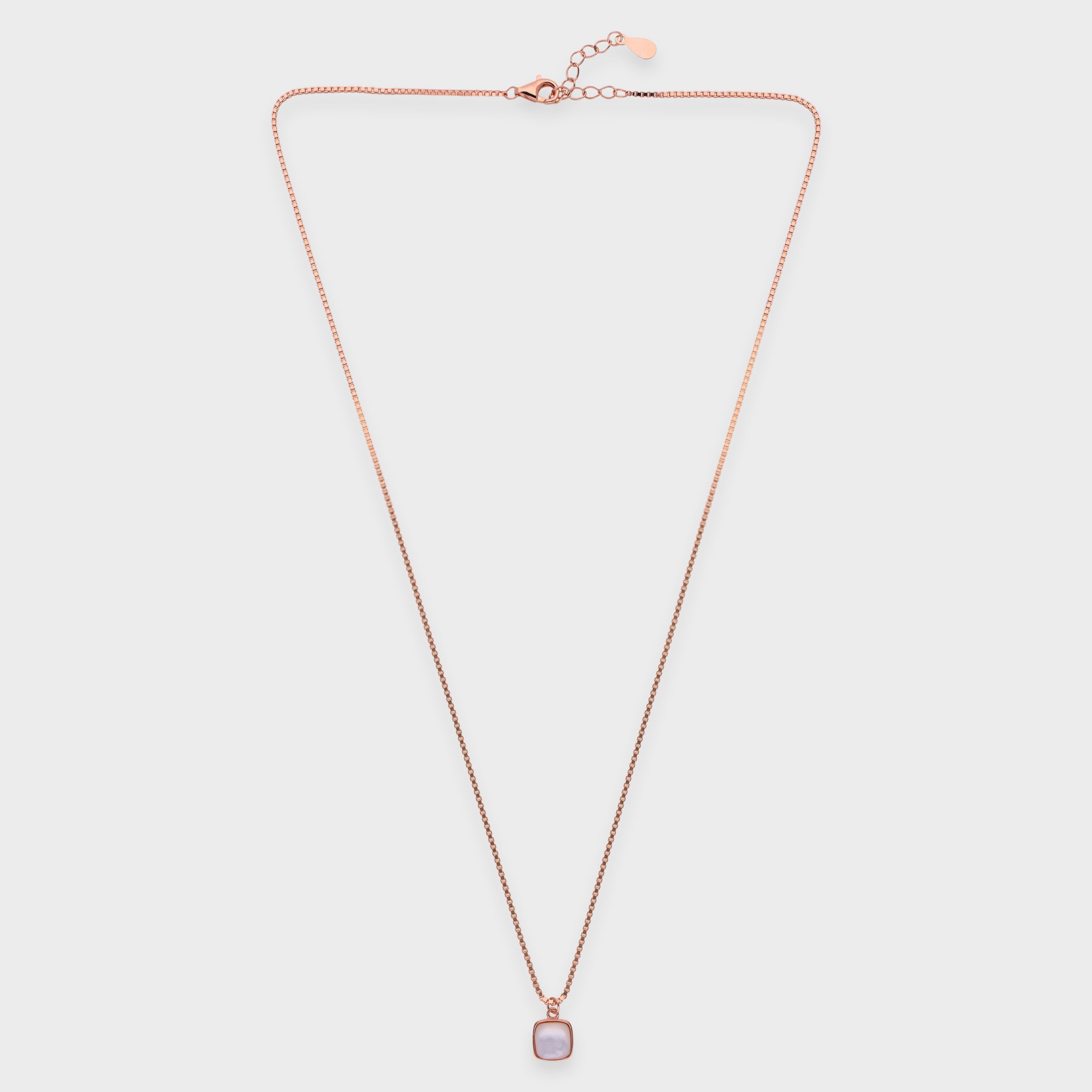 Sterling Silver Box Chain Necklace with Cushion-Cut White Stone Pendant | SKU : 0021149856, 0021149863, 0021149870, 0021149894, 0021149917, 0021149900