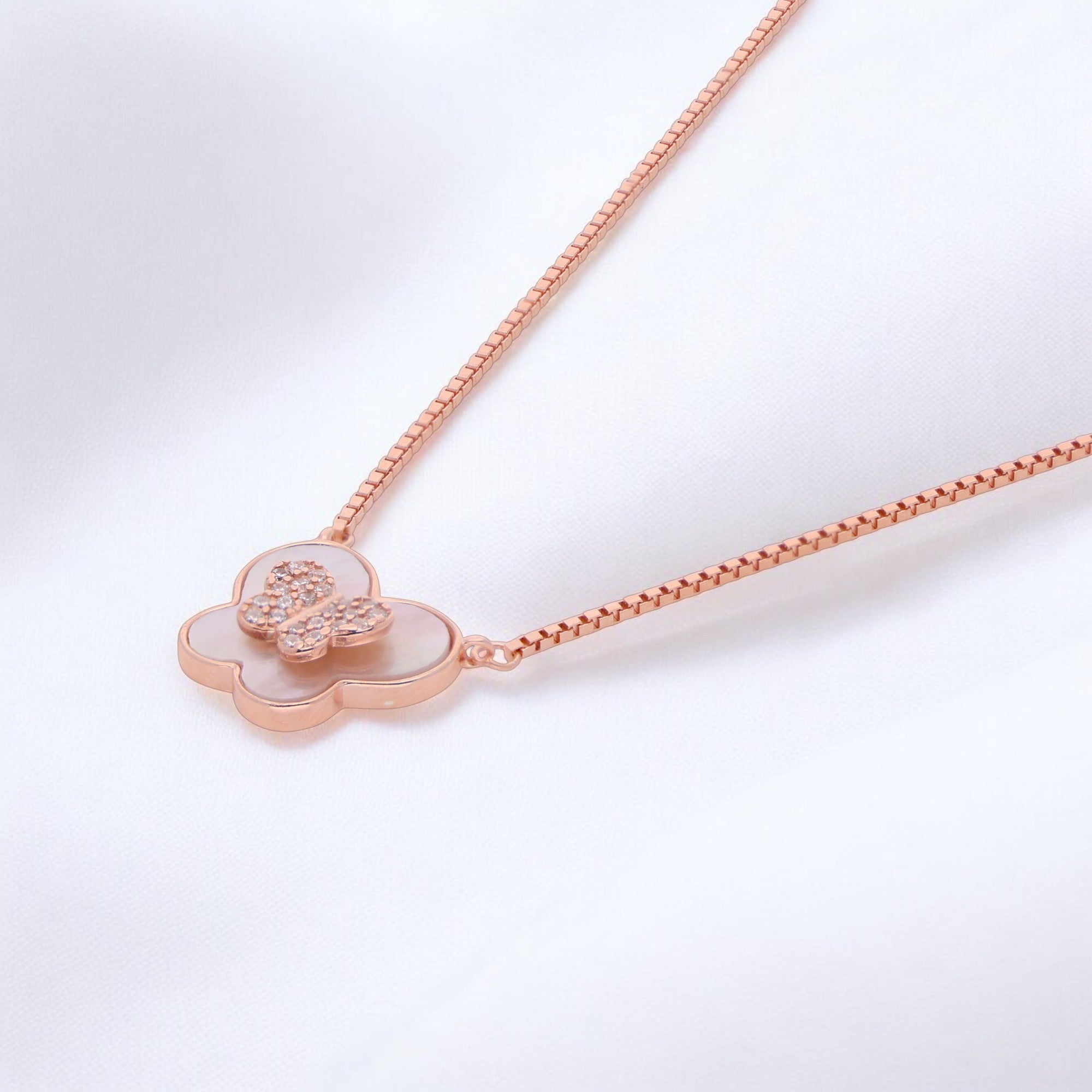 Butterfly Clover Pendant Necklace – A Delicate Symbol of Transformation | SKU : 0021150012, 0021150029, 0021150036, 0021150043