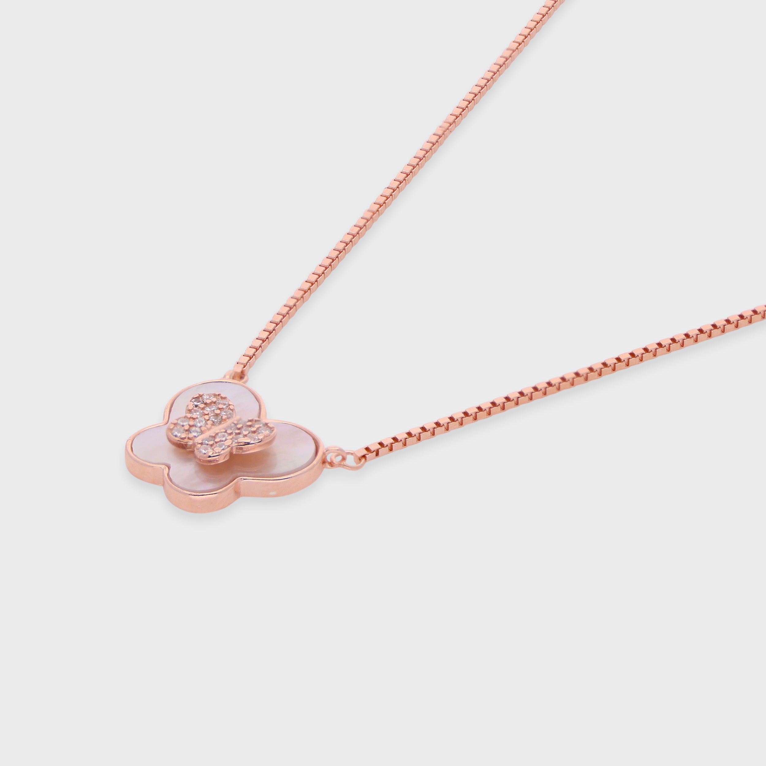 Butterfly Clover Pendant Necklace – A Delicate Symbol of Transformation | SKU : 0021150012, 0021150029, 0021150036, 0021150043