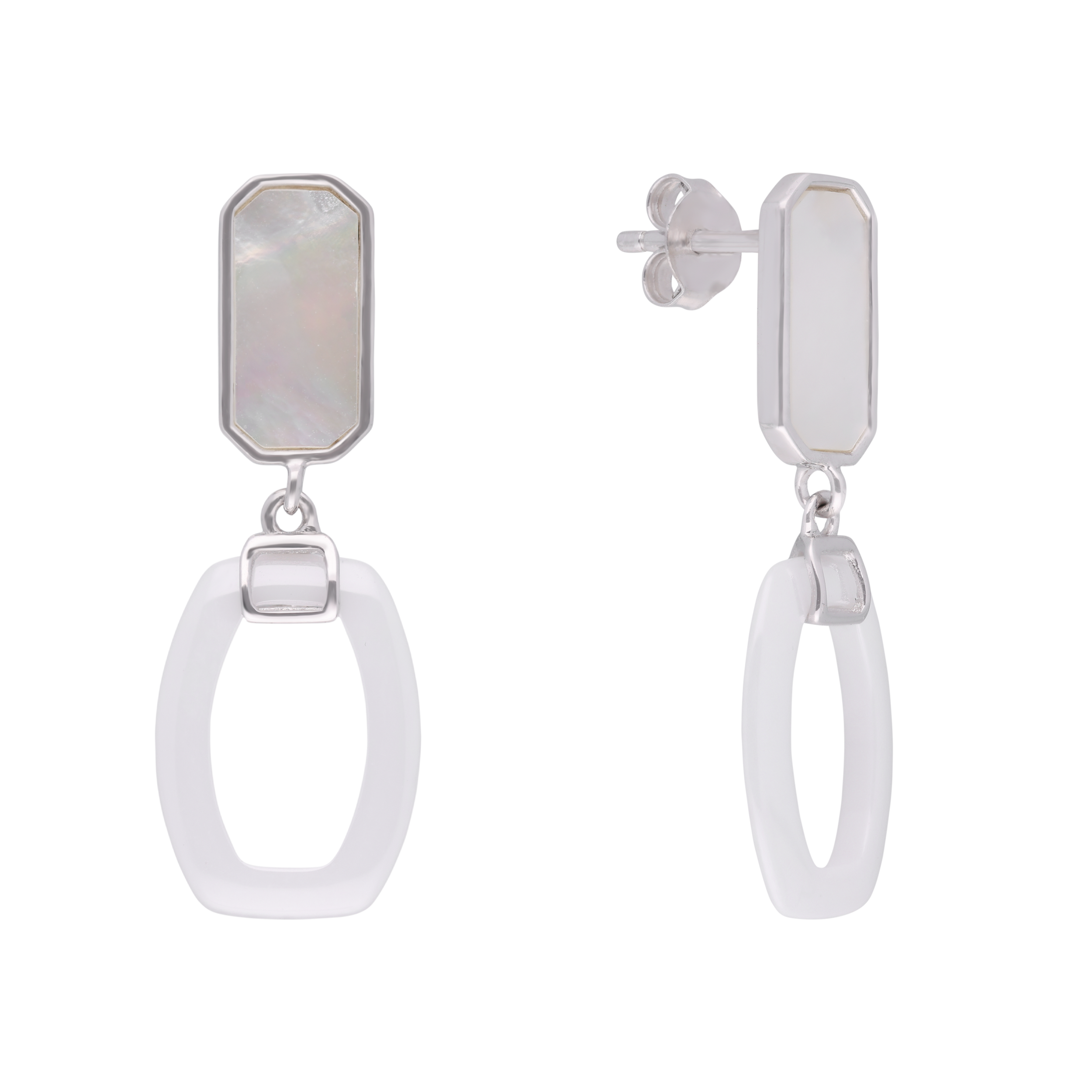 Sterling Silver Mother-of-Pearl & White Resin Geometric Drop Earrings | SKU : 0021158384, 0021158414, 0021158407, 0021158391, 0021158421