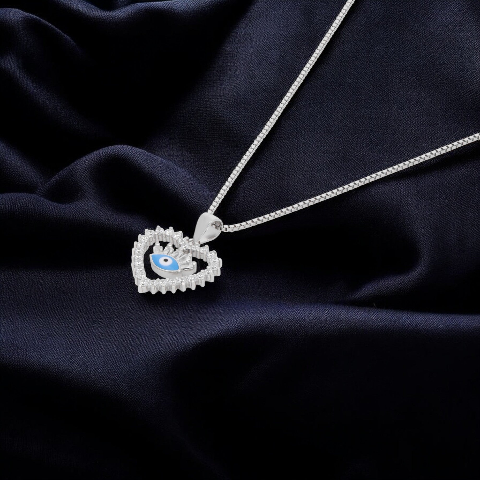 Sterling Silver Heart Evil Eye Pendant Necklace| SKU : 0021158469, 0021158445, 0021158452, 0021158438, 0003523407, 0003523391