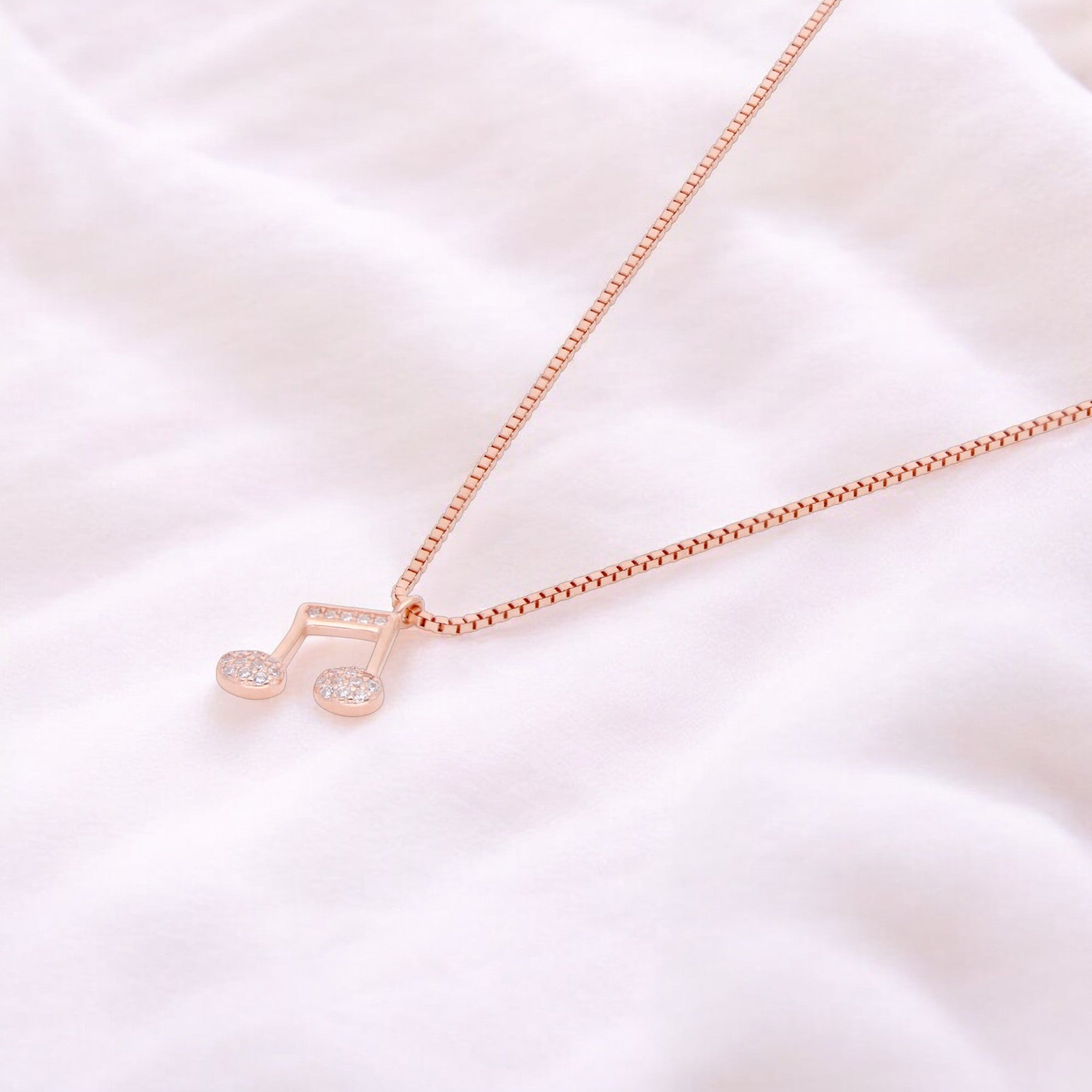 Rose Gold Sterling Silver Music Note Pendant Necklace with Cubic Zirconia | SKU : 0021173660, 0021173677, 0021173684, 0021173691, 0021173707, 0021173714