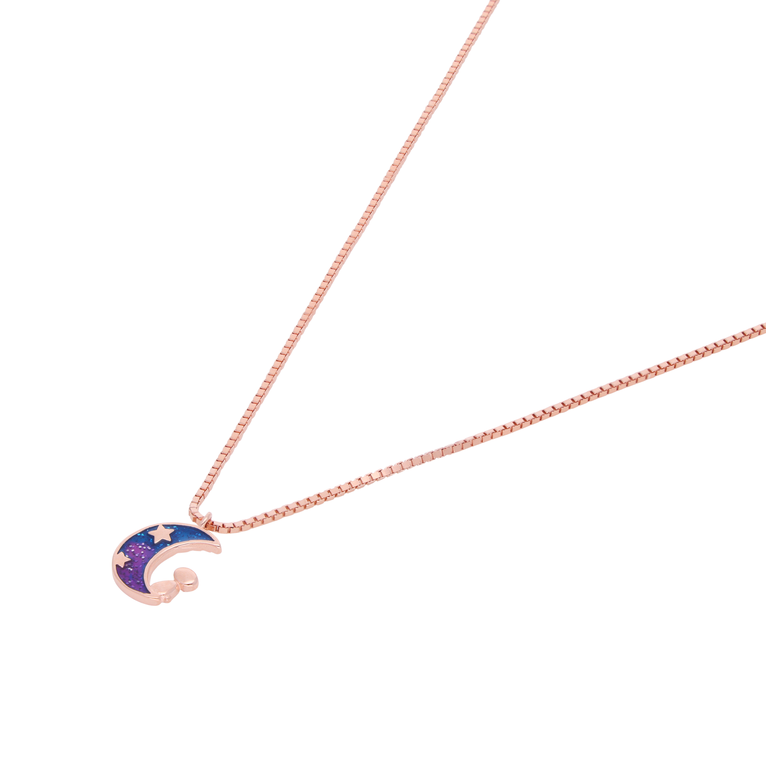 Celestial Silver Chain with Enamel Crescent Moon Pendant | SKU : 0021173783, 0021173790, 0021173806, 0021173813, 0003525302, 0003525319