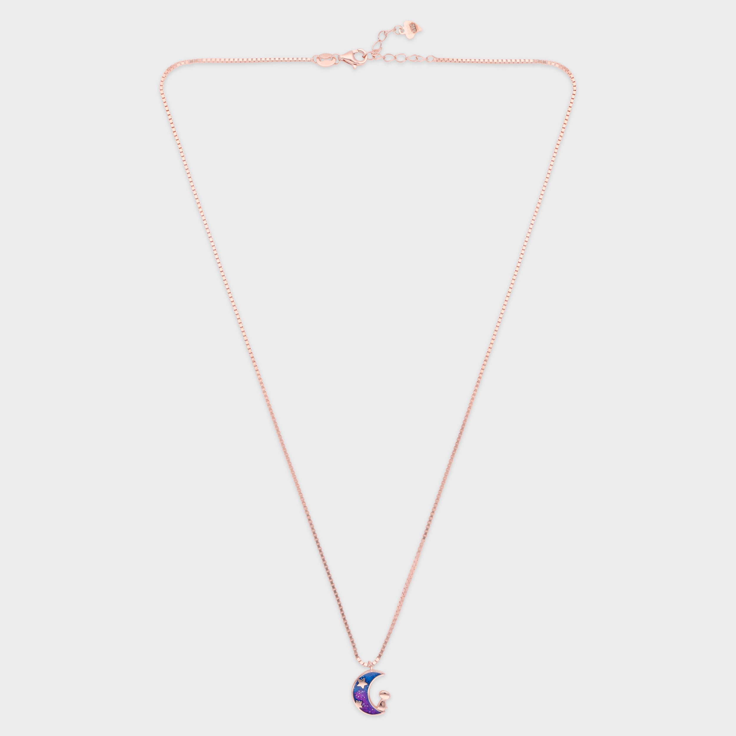 Celestial Silver Chain with Enamel Crescent Moon Pendant | SKU : 0021173783, 0021173790, 0021173806, 0021173813, 0003525302, 0003525319