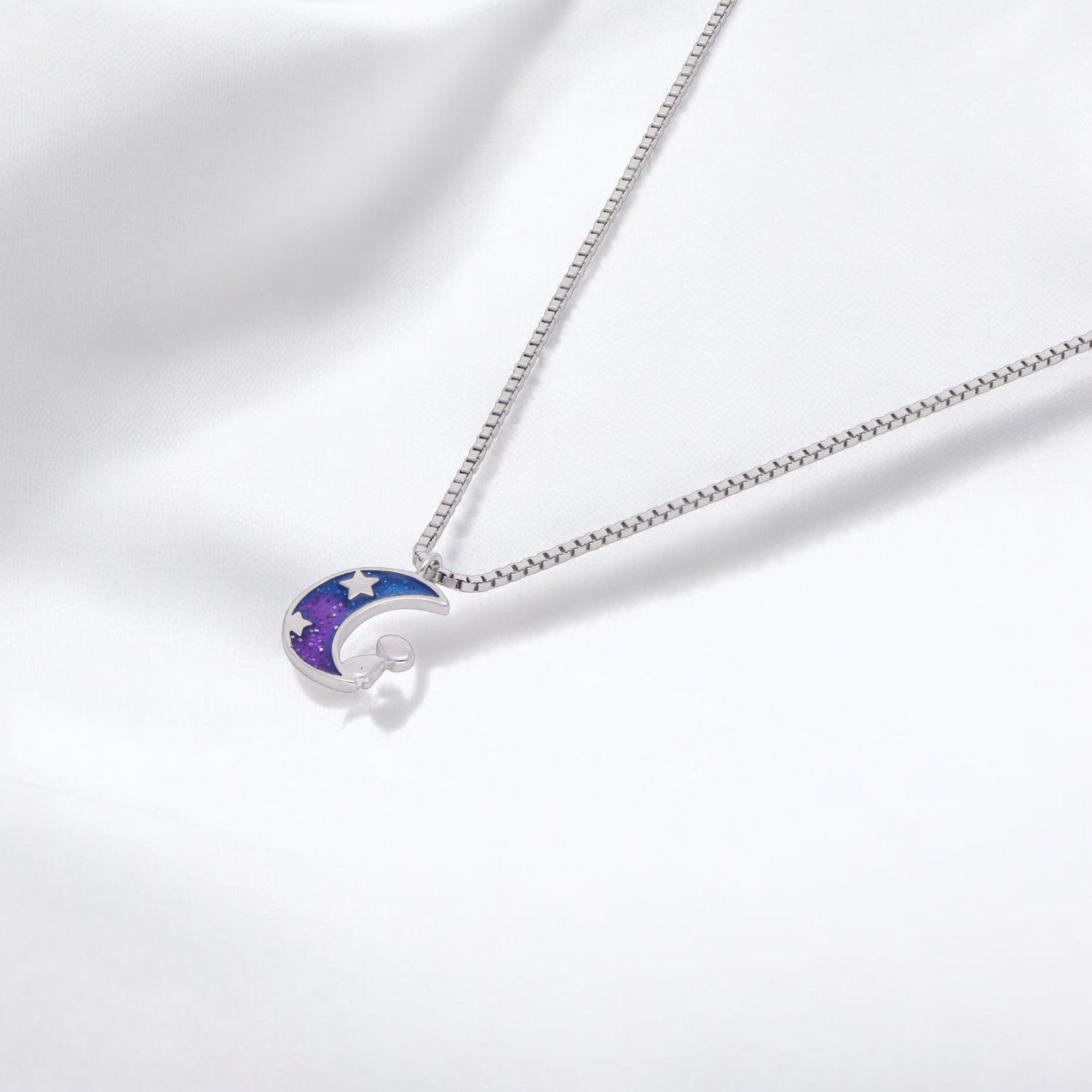 Celestial Silver Chain with Enamel Crescent Moon Pendant | SKU : 0021173783, 0021173790, 0021173806, 0021173813, 0003525302, 0003525319