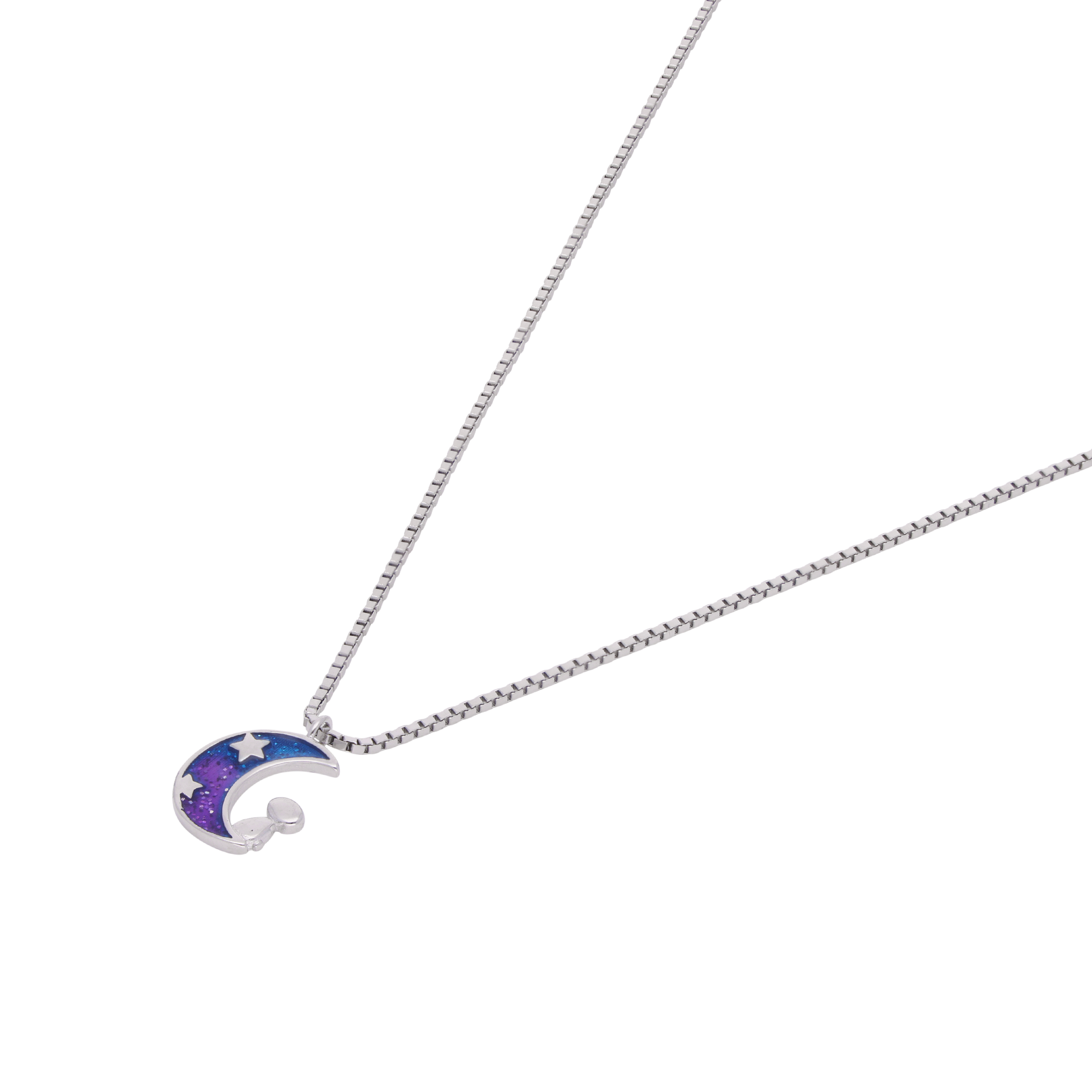 Celestial Silver Chain with Enamel Crescent Moon Pendant | SKU : 0021173783, 0021173790, 0021173806, 0021173813, 0003525302, 0003525319