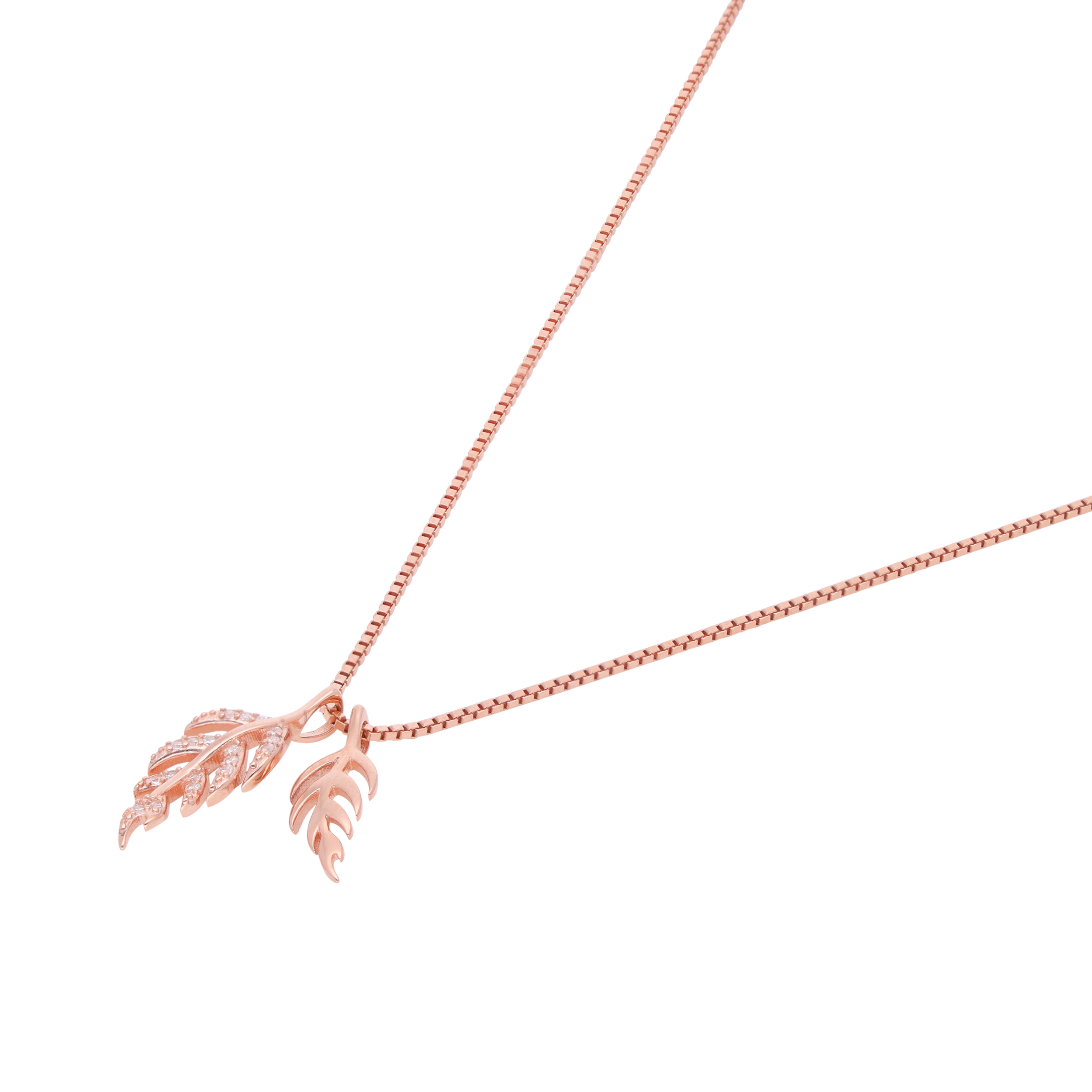 Rose Gold Sterling Silver Dual Leaf Pendant Necklace | SKU : 0021174148, 0021174155, 0021174162, 0021174179