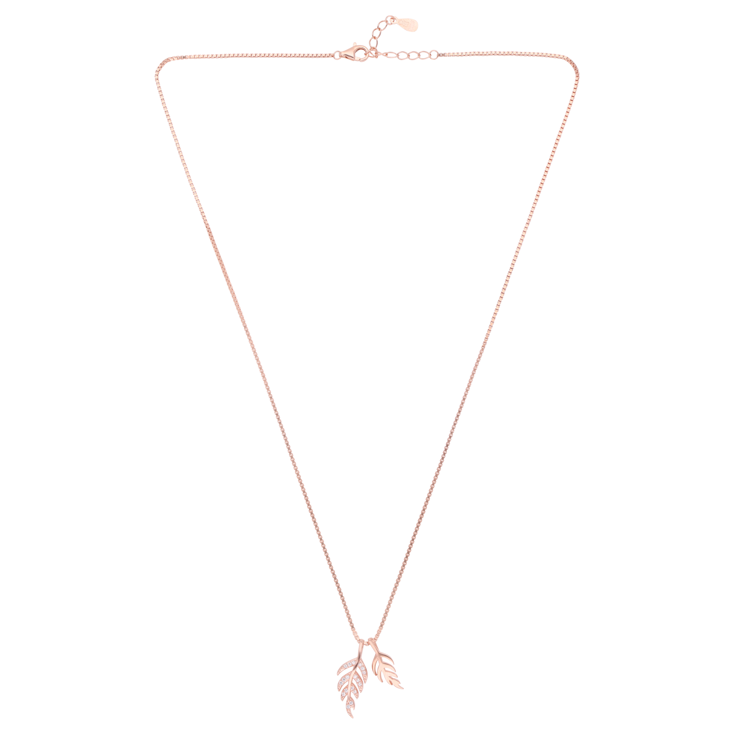 Rose Gold Sterling Silver Dual Leaf Pendant Necklace | SKU : 0021174148, 0021174155, 0021174162, 0021174179