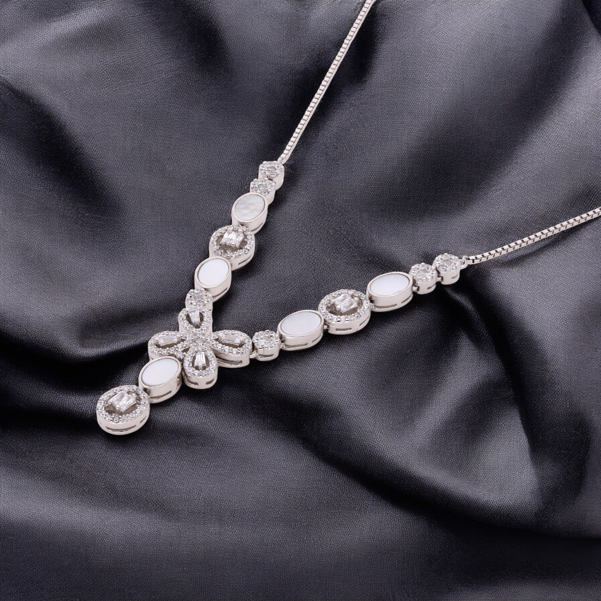 Regalia V-Drape Sterling Silver Necklace with Mother-of-Pearl and Stones | SKU : 0021188404, 0003526187