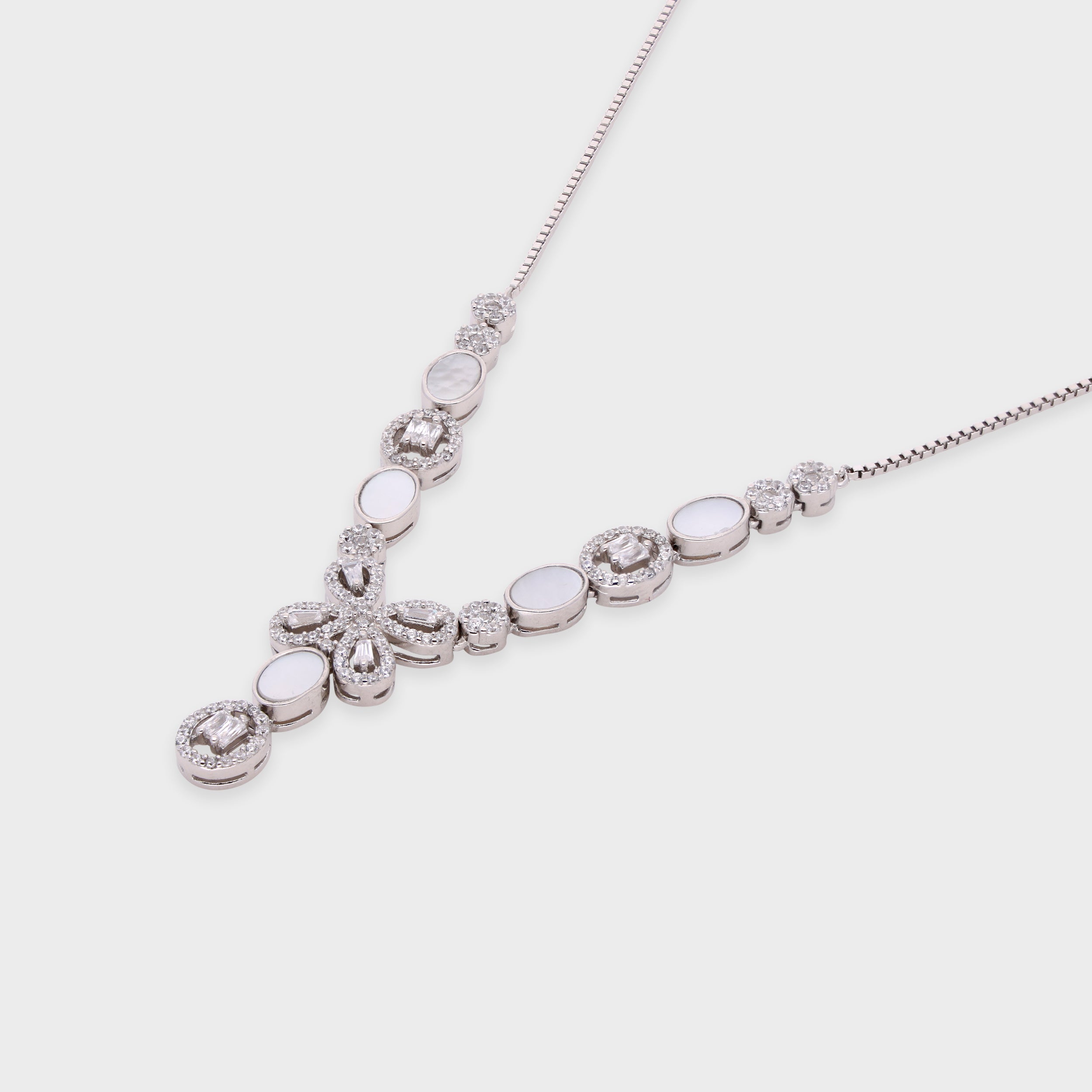 Regalia V-Drape Sterling Silver Necklace with Mother-of-Pearl and Stones | SKU : 0021188404, 0003526187