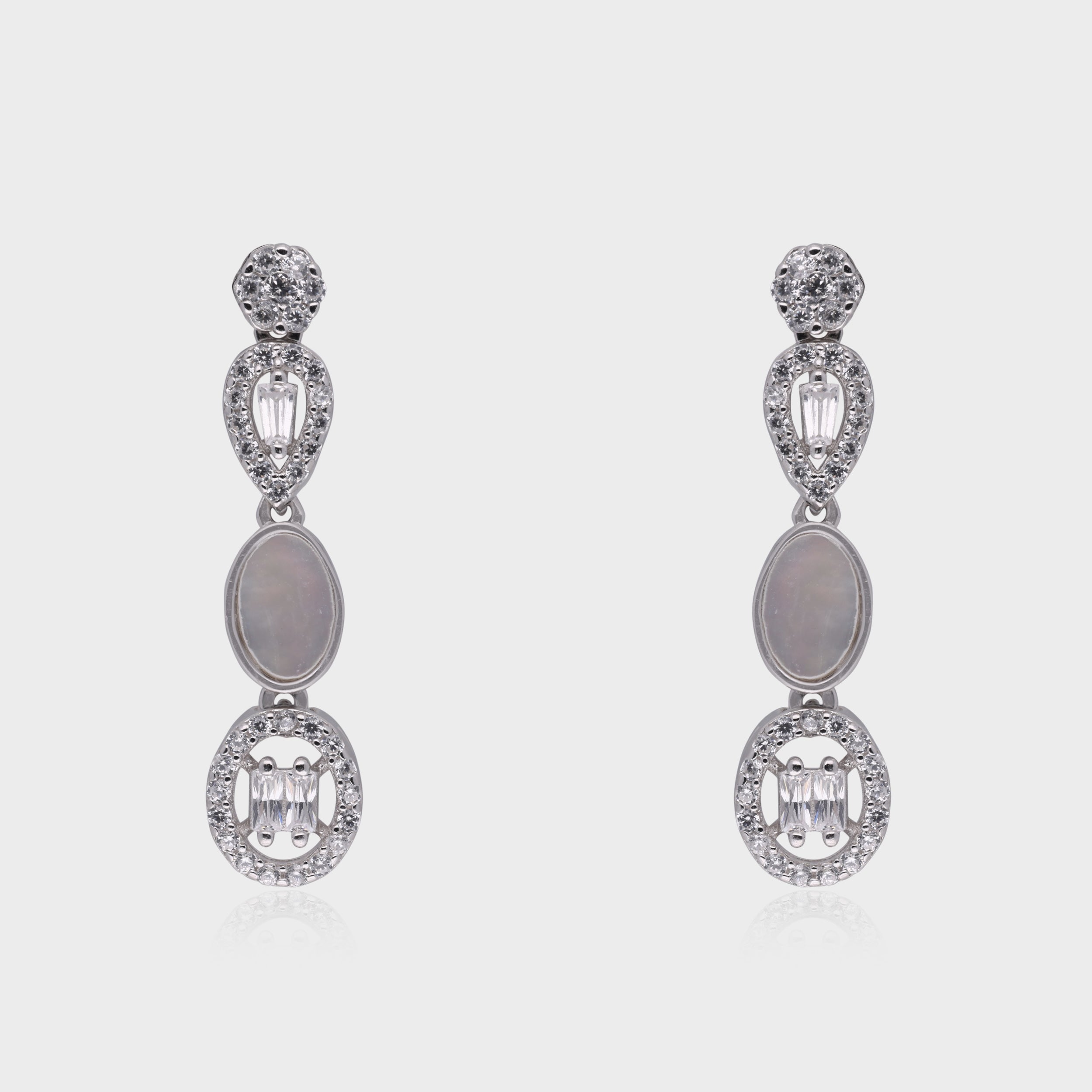 Sterling Silver Triple Drop Earrings with Oval Center and Baguette Accents | SKU : 0021188411, 0003526194