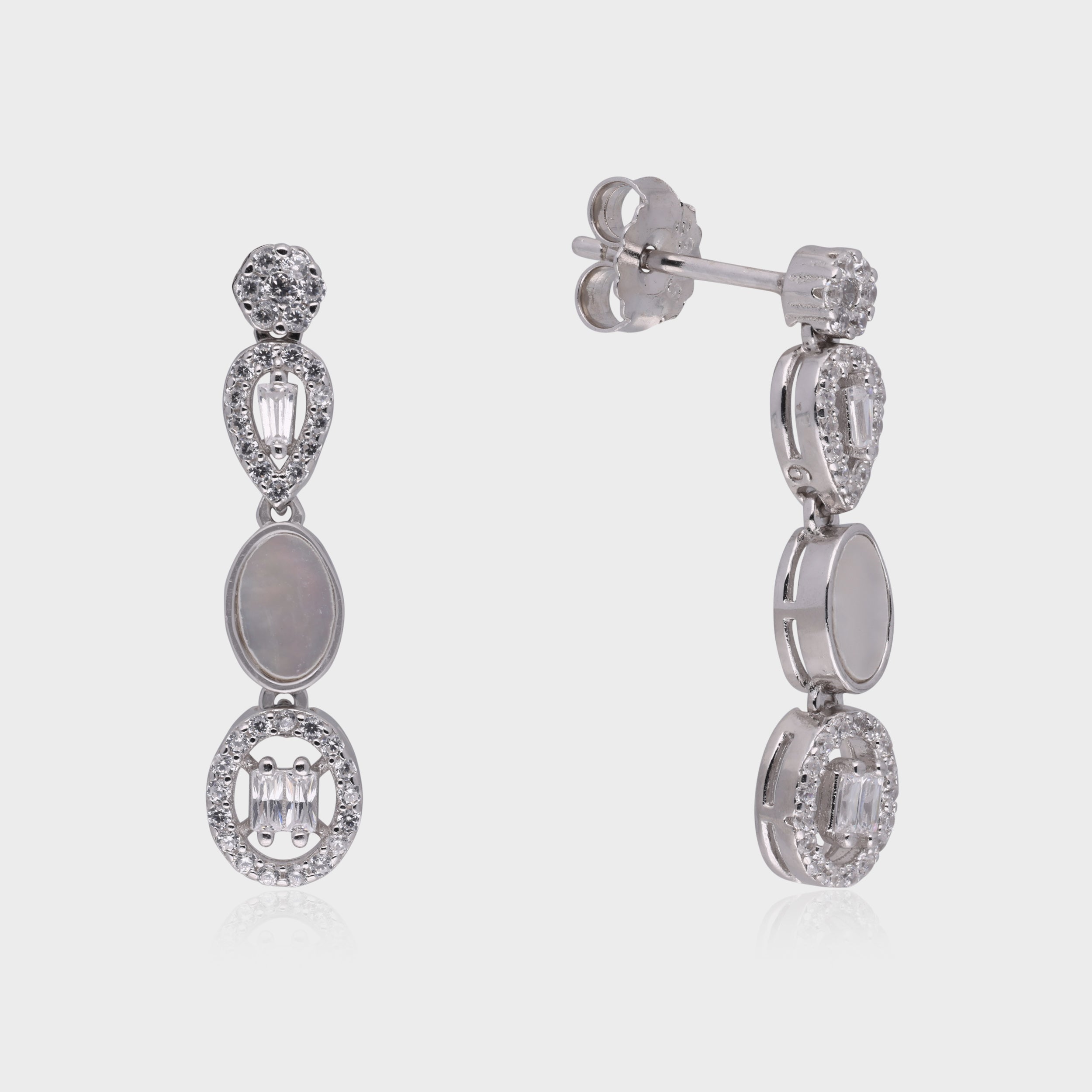 Sterling Silver Triple Drop Earrings with Oval Center and Baguette Accents | SKU : 0021188411, 0003526194