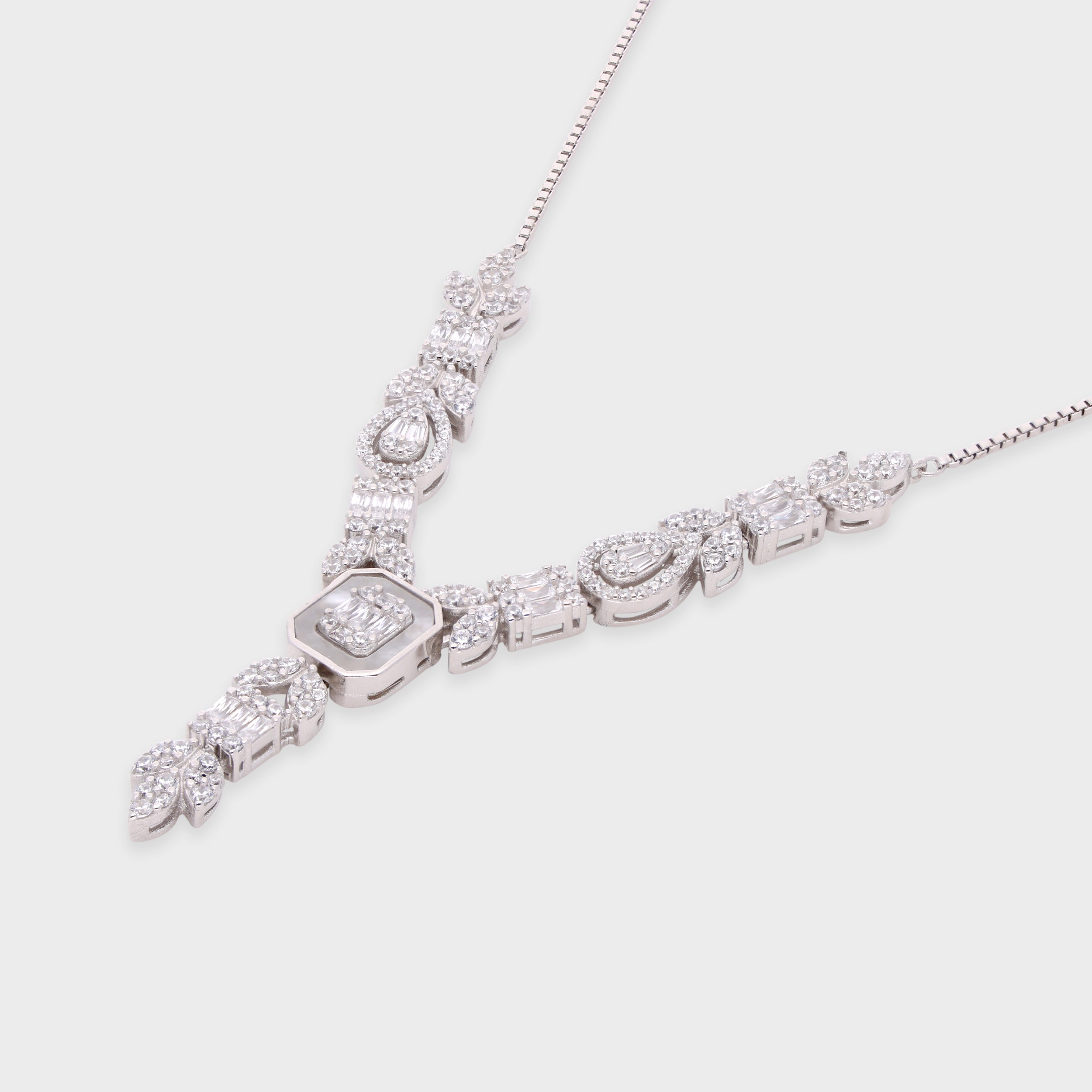 Imperial Grace V-Line Necklace in Sterling Silver with Brilliant Stones | SKU : 0021188428, 0003525463