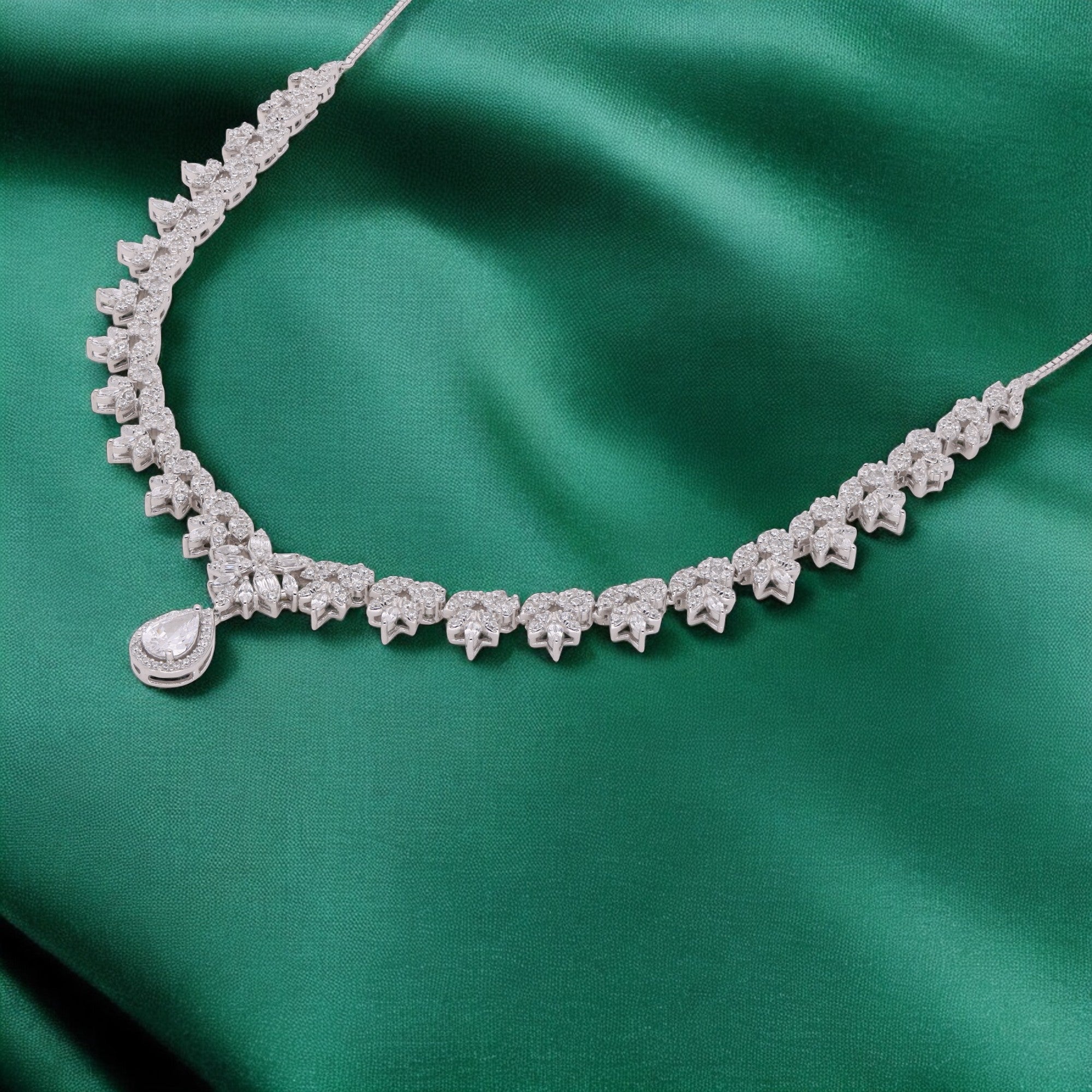 Elysian Teardrop Necklace in Sterling Silver with Cascading Stones | SKU : 0021188442, 0021188466, 0003525661, 0003525746, 0003525586, 0003525968