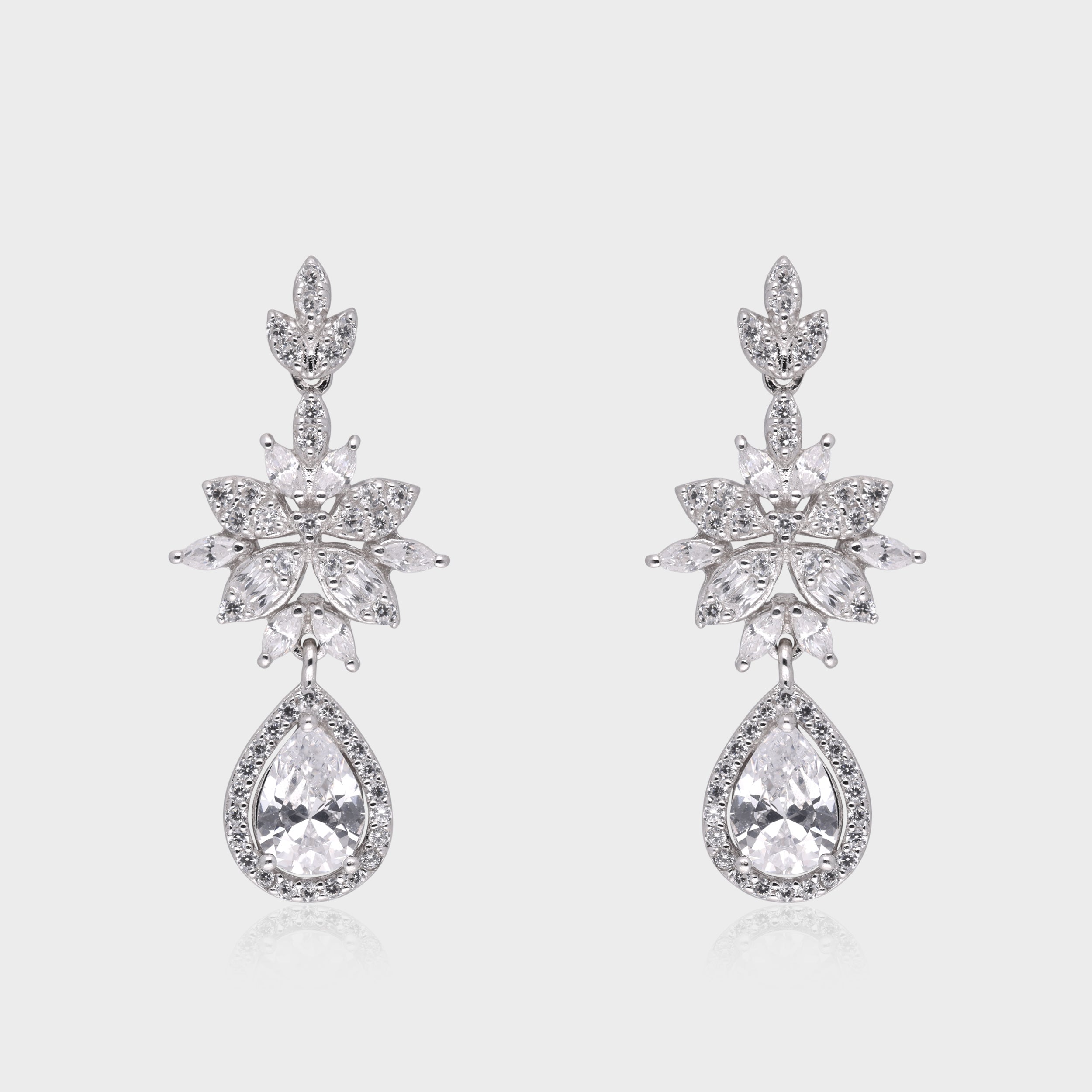 Sterling Silver Floral Cascade Earrings with Pear-Shaped Drops | SKU : 0021188459