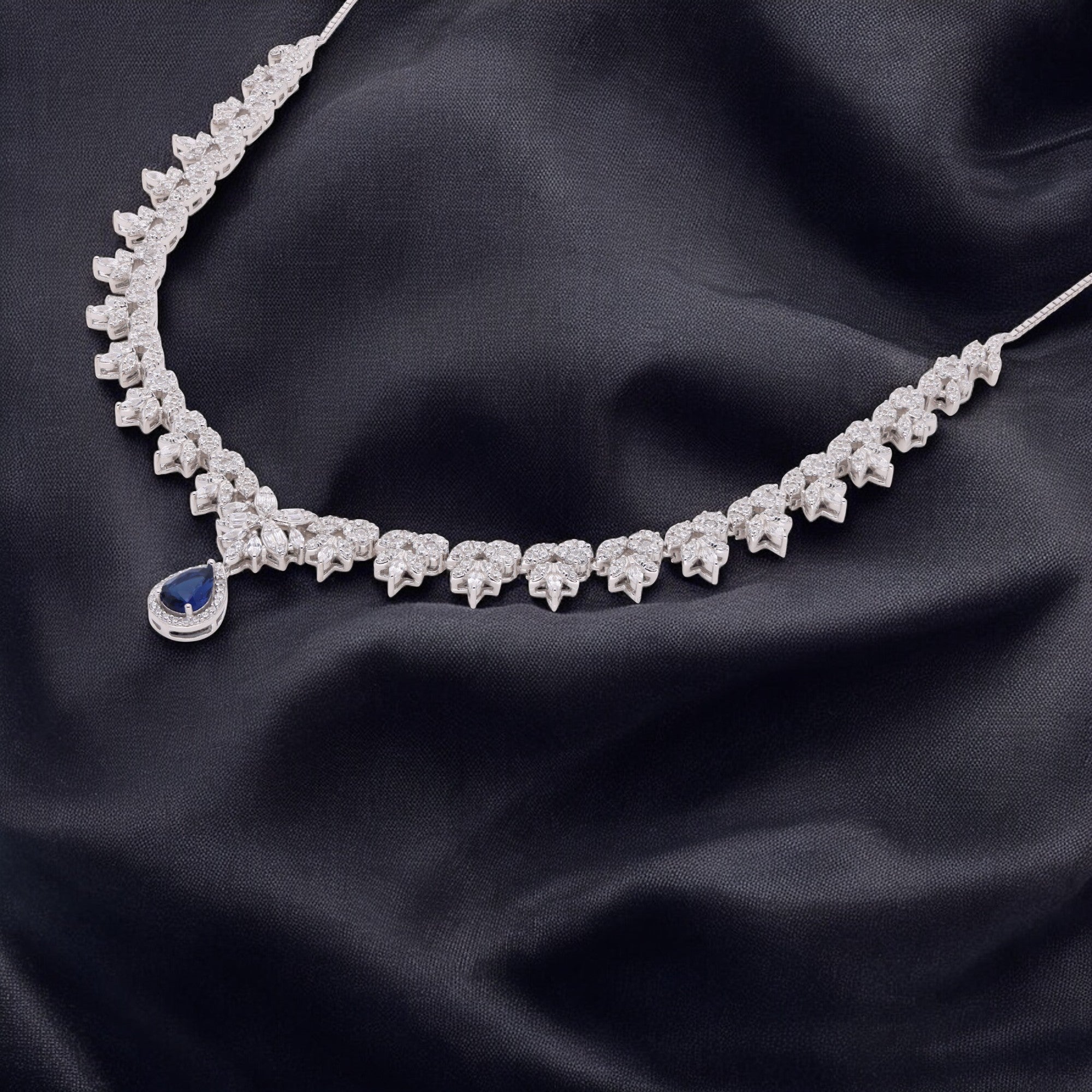 Elysian Teardrop Necklace in Sterling Silver with Cascading Stones | SKU : 0021188442, 0021188466, 0003525661, 0003525746, 0003525586, 0003525968
