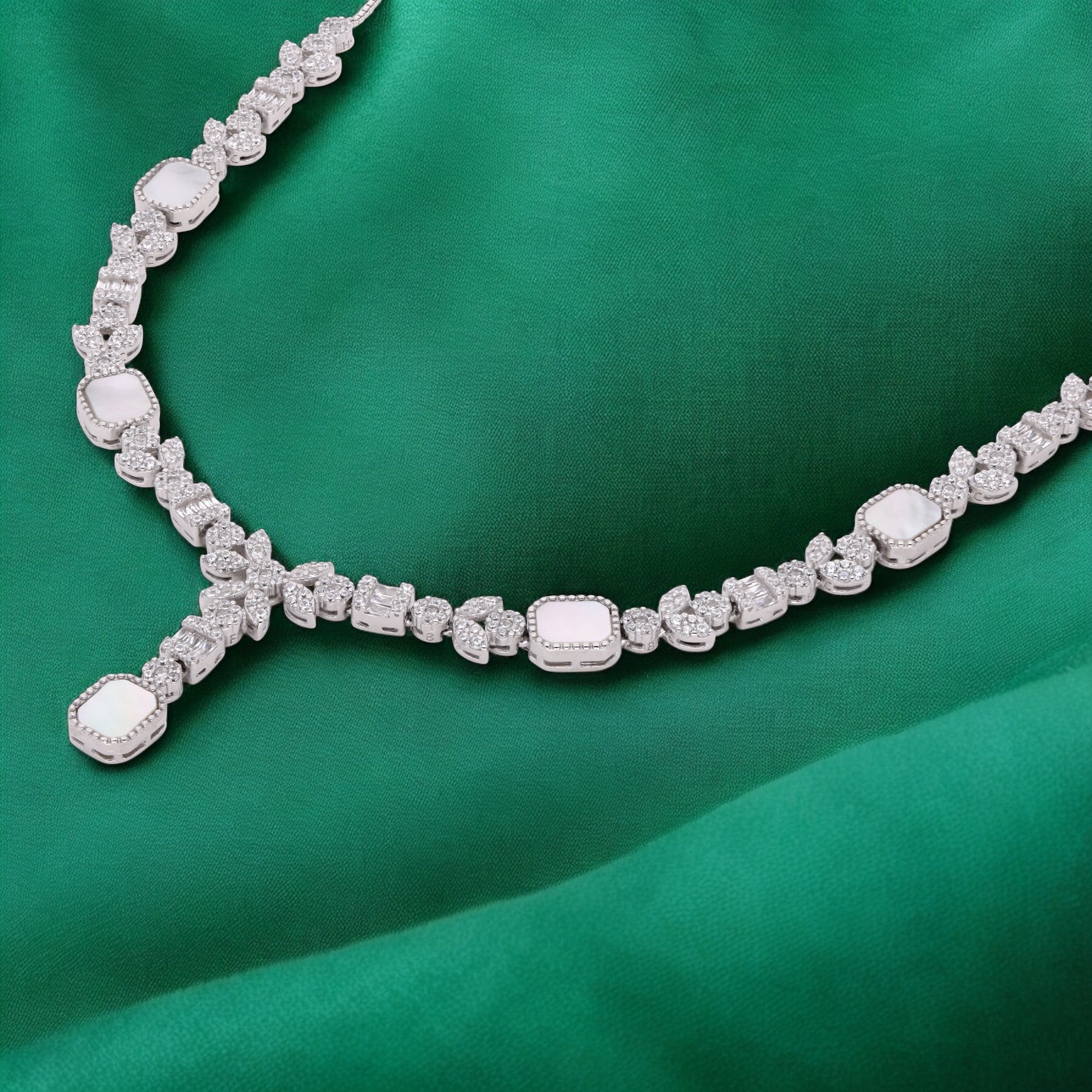 Sterling Silver Y-Drop Necklace with Stone Accents | SKU : 0021188480, 0003525906, 0003525609
