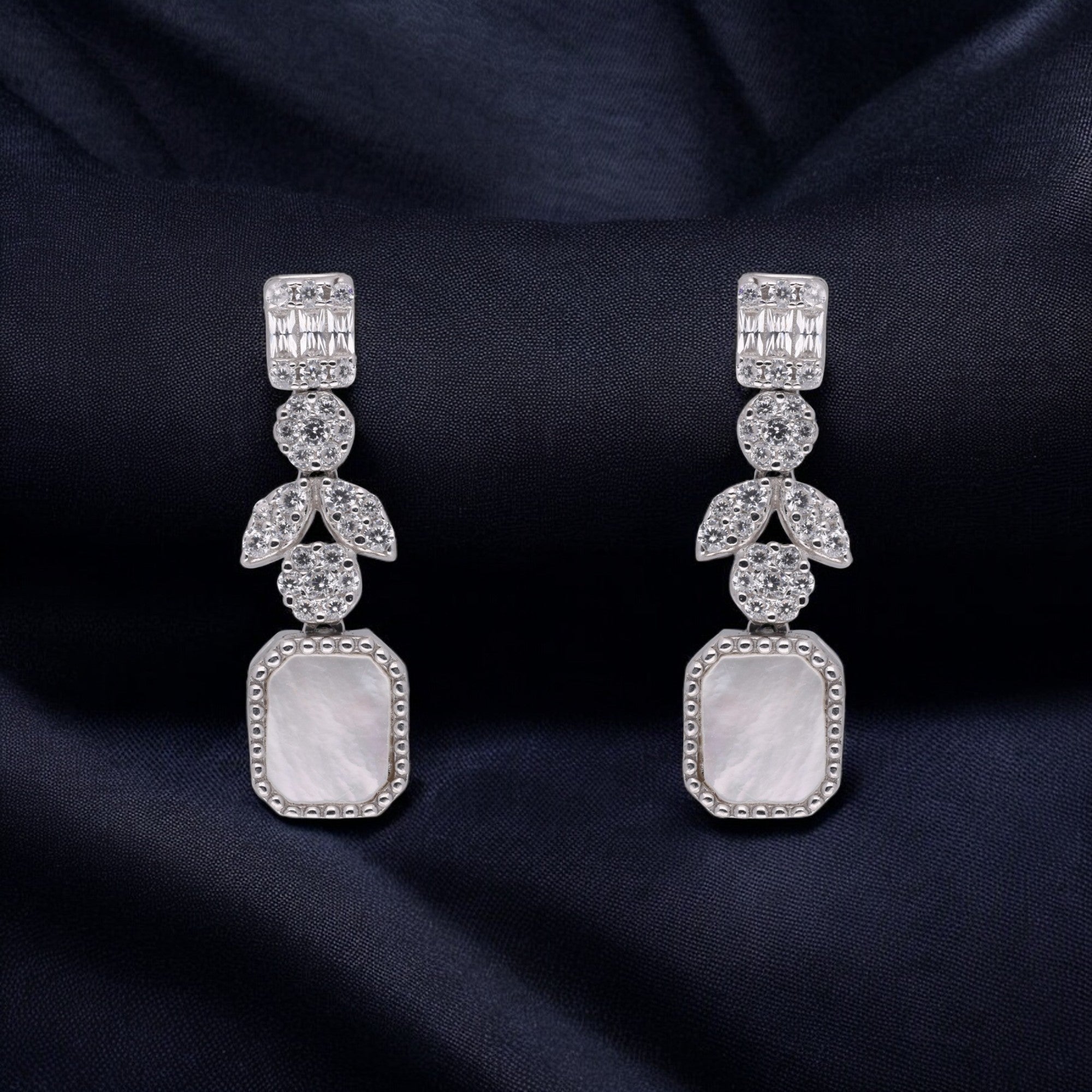 Sterling Silver Botanical Drop Earrings with Mother-of-Pearl Inlay | SKU : 0021188497