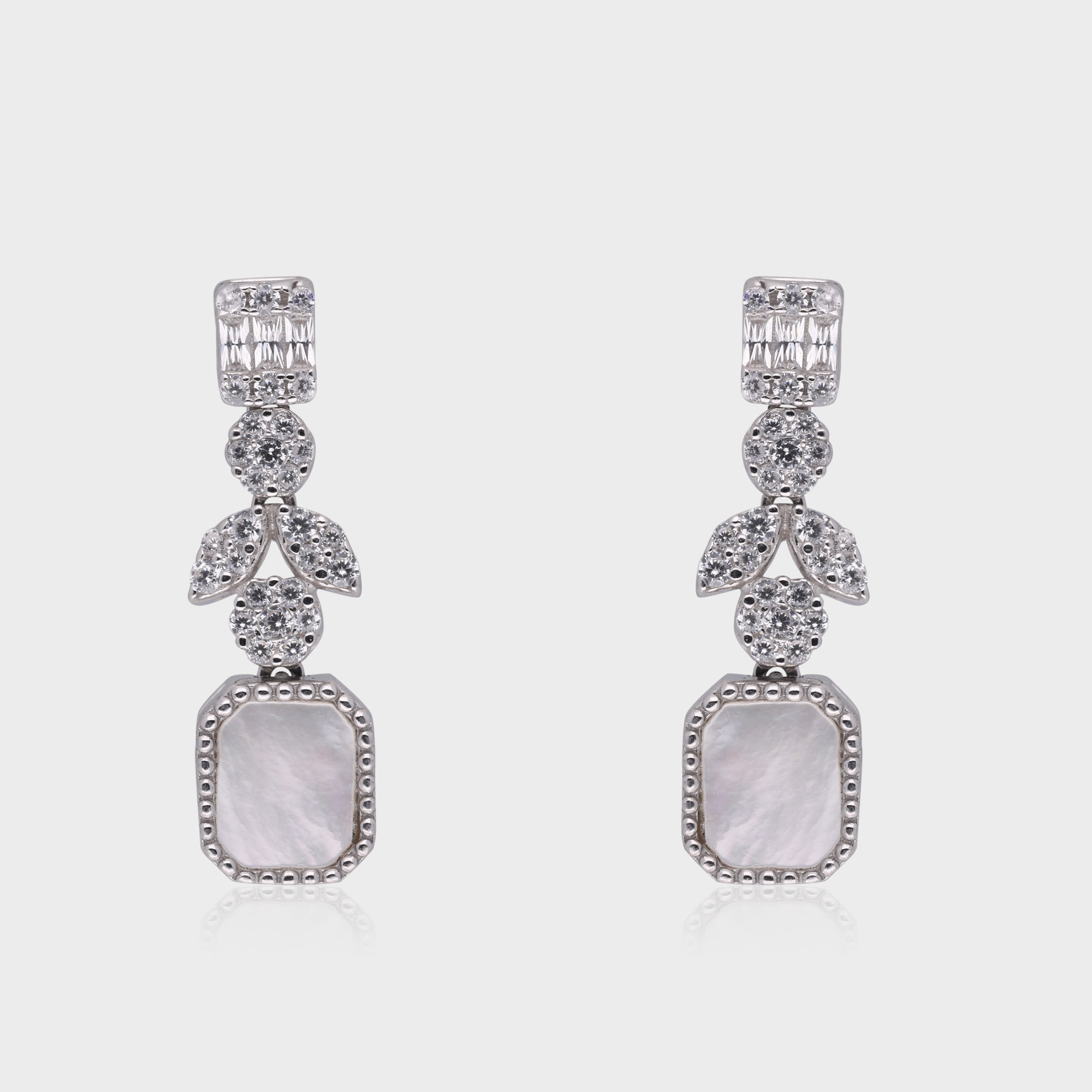 Sterling Silver Botanical Drop Earrings with Mother-of-Pearl Inlay | SKU : 0021188497