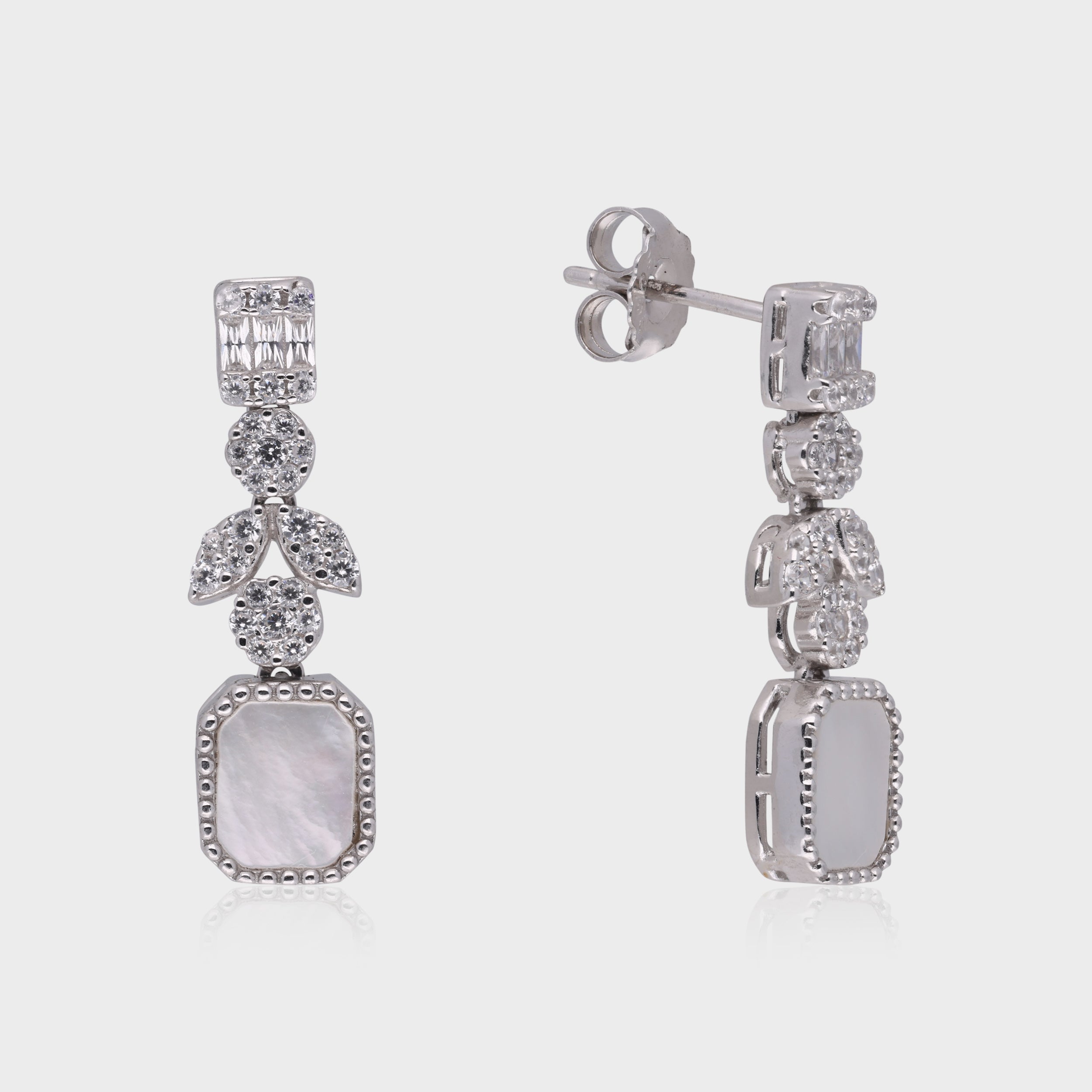 Sterling Silver Botanical Drop Earrings with Mother-of-Pearl Inlay | SKU : 0021188497