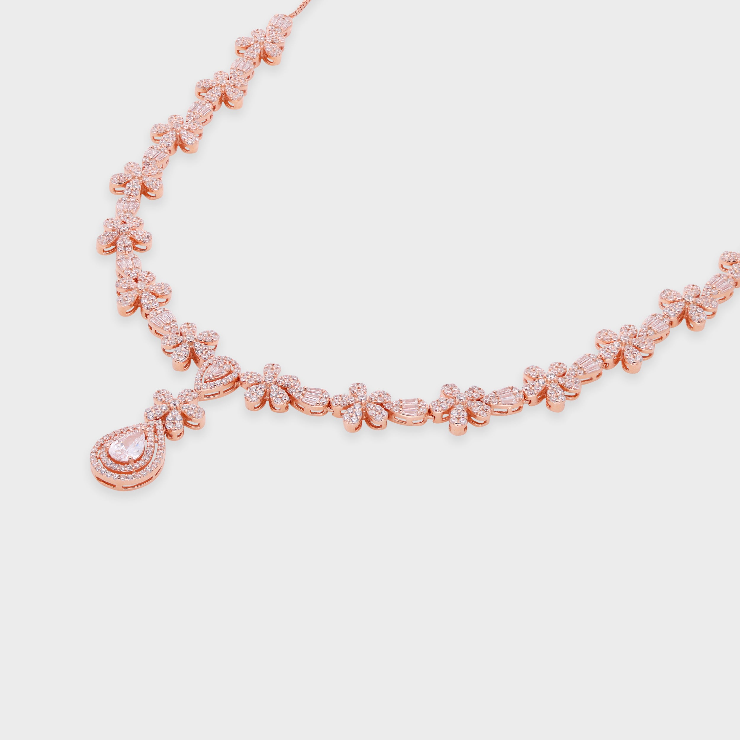 Floral Garland Necklace with Pear-Shaped Drop – Rose & Silver Finish Variants | SKU : 0021188527, 0021188503, 0003525760, 0003525487, 0003525524, 0003526224
