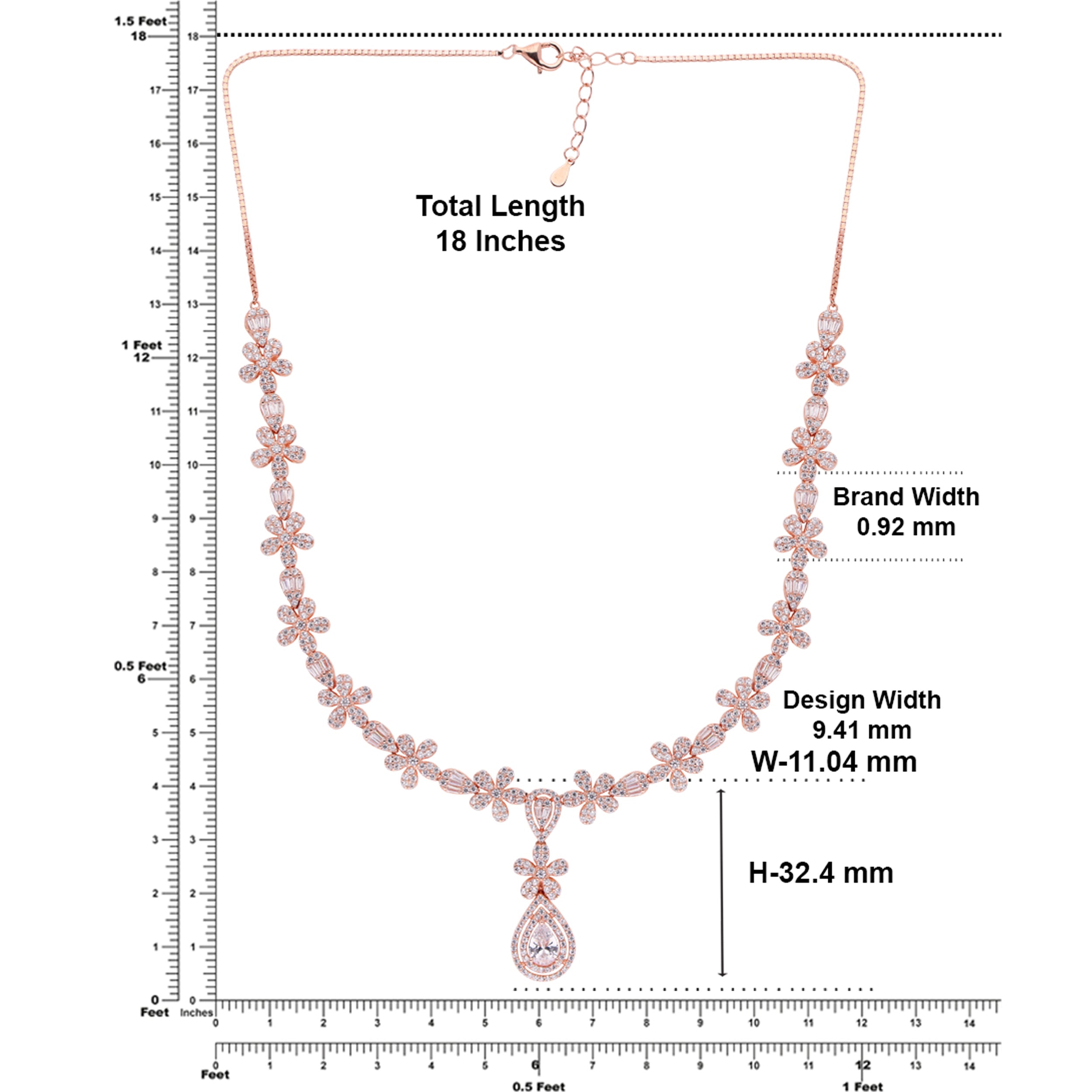 Floral Garland Necklace with Pear-Shaped Drop – Rose & Silver Finish Variants | SKU : 0021188527, 0021188503, 0003525760, 0003525487, 0003525524, 0003526224