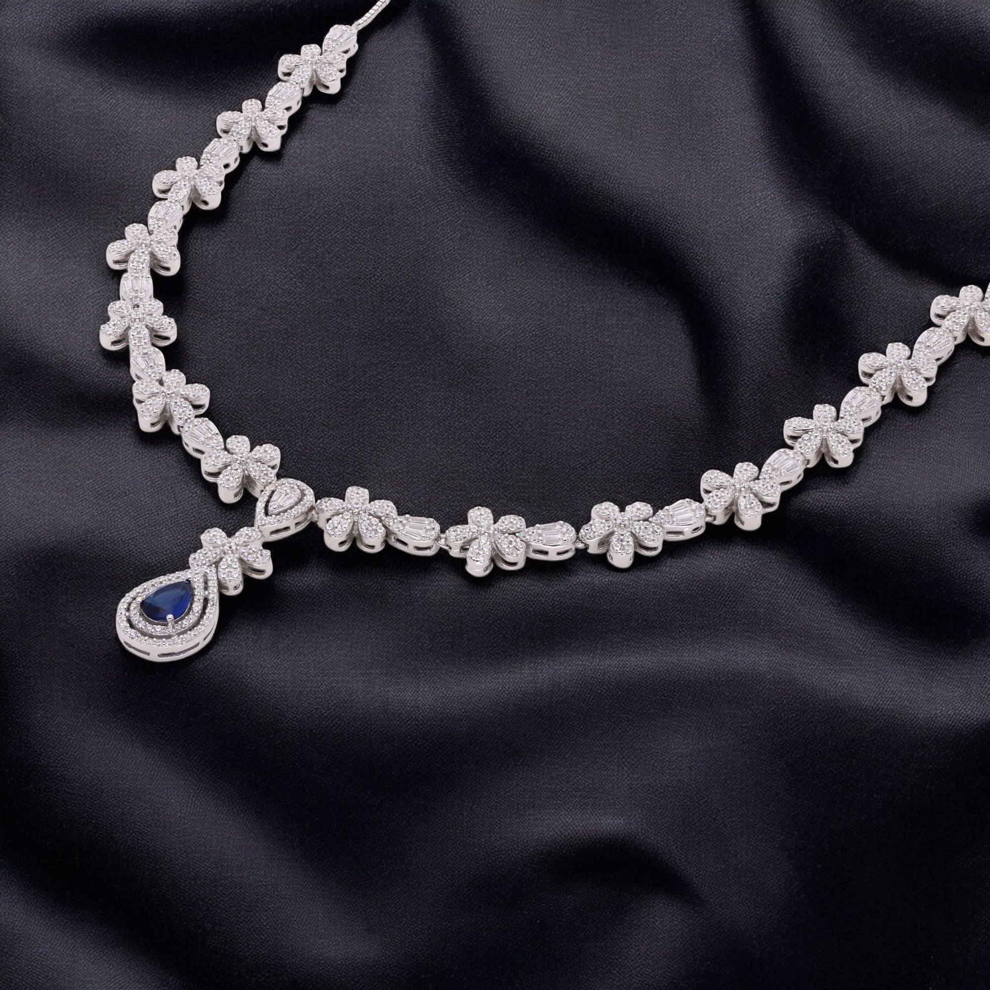 Floral Garland Necklace with Pear-Shaped Drop – Rose & Silver Finish Variants | SKU : 0021188527, 0021188503, 0003525760, 0003525487, 0003525524, 0003526224
