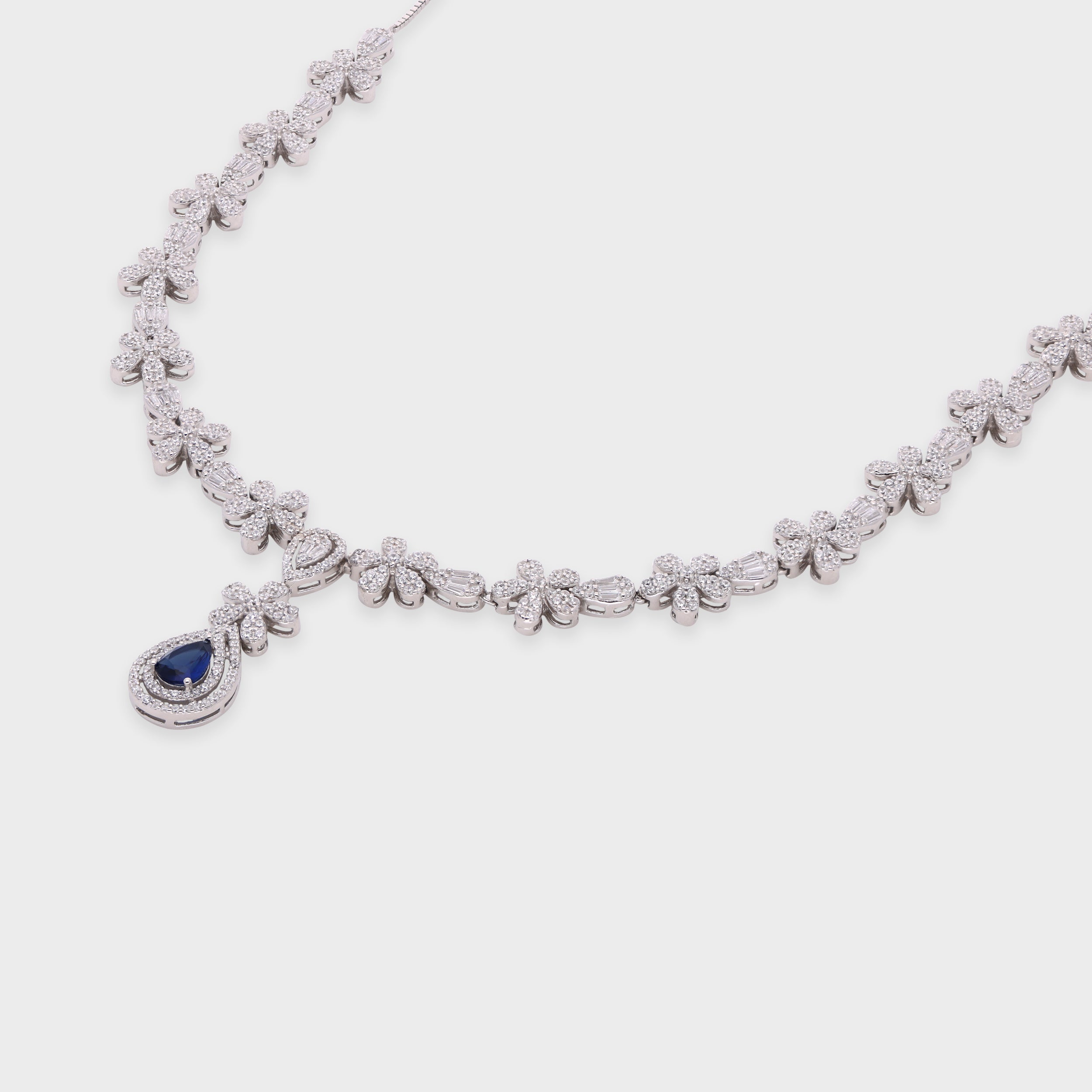 Floral Garland Necklace with Pear-Shaped Drop – Rose & Silver Finish Variants | SKU : 0021188527, 0021188503, 0003525760, 0003525487, 0003525524, 0003526224