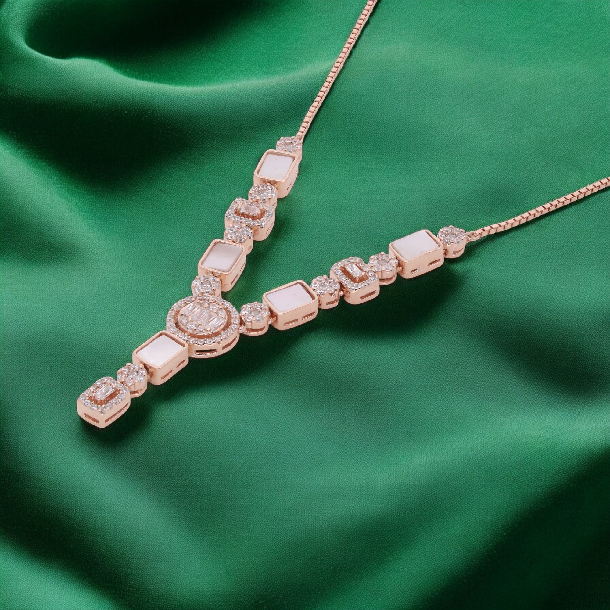 Geometric Stone-Set V-Shape Necklace | SKU : 0021188541, 0021188565, 0003525555, 0003526248