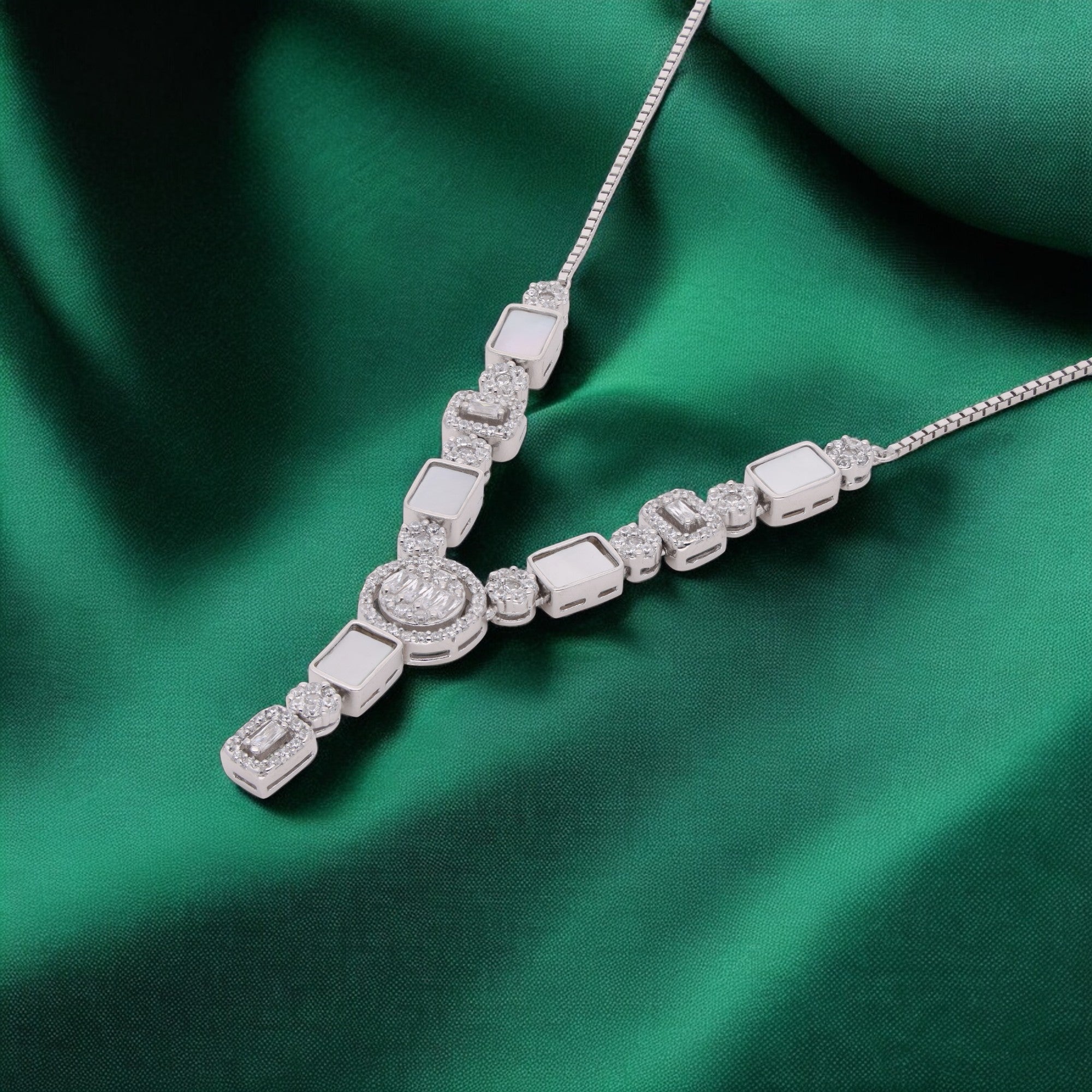 Geometric Stone-Set V-Shape Necklace | SKU : 0021188541, 0021188565, 0003525555, 0003526248