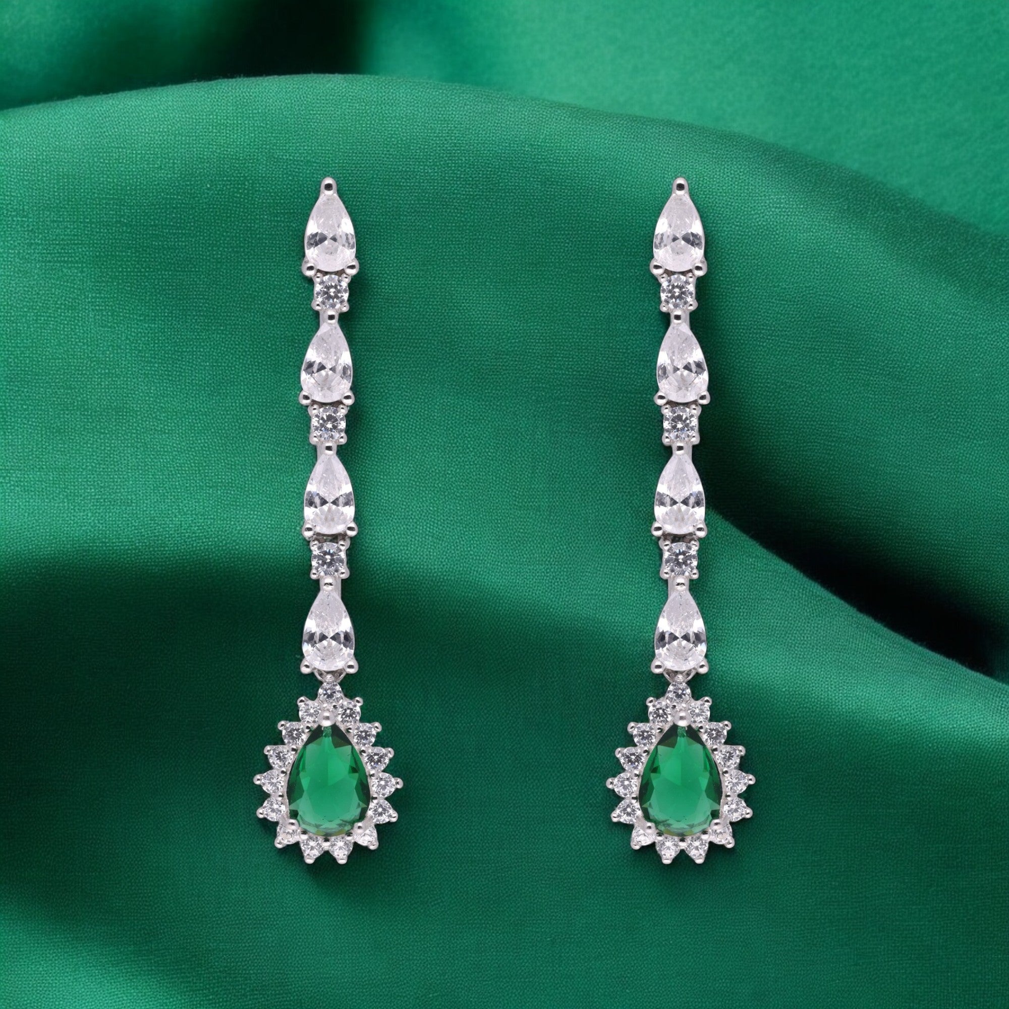 Sterling Silver Long Drop Earrings with Teardrop Stone | SKU : 0021188817, 0021188831, 0021188794