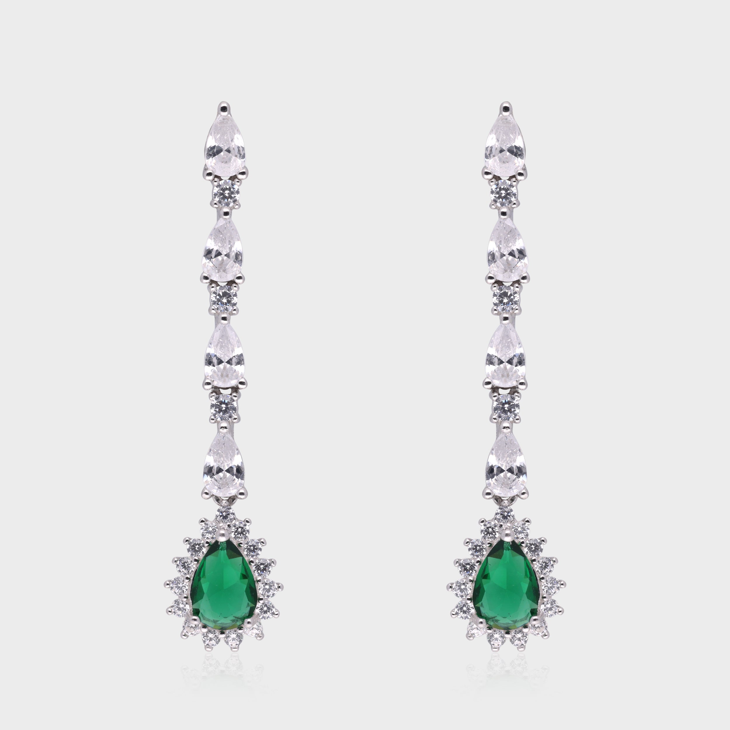 Sterling Silver Long Drop Earrings with Teardrop Stone | SKU : 0021188817, 0021188831, 0021188794