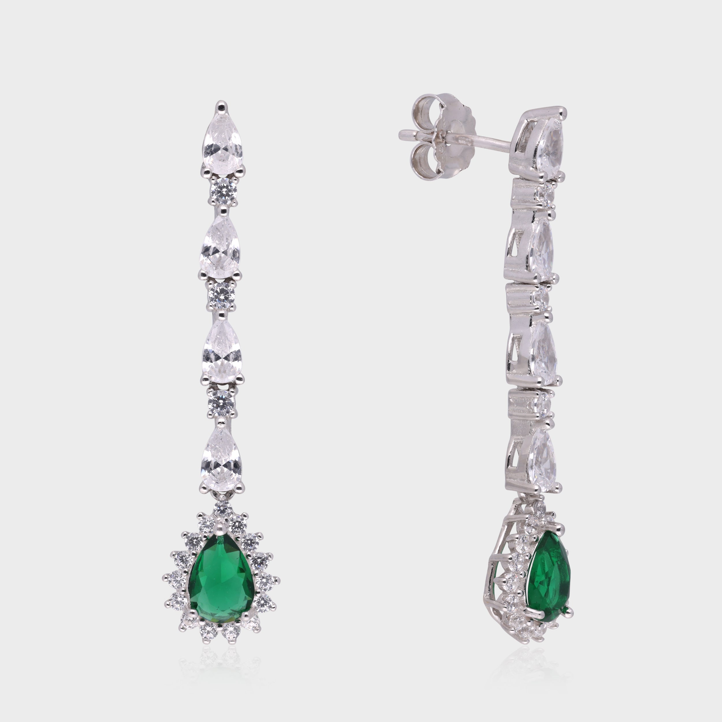 Sterling Silver Long Drop Earrings with Teardrop Stone | SKU : 0021188817, 0021188831, 0021188794