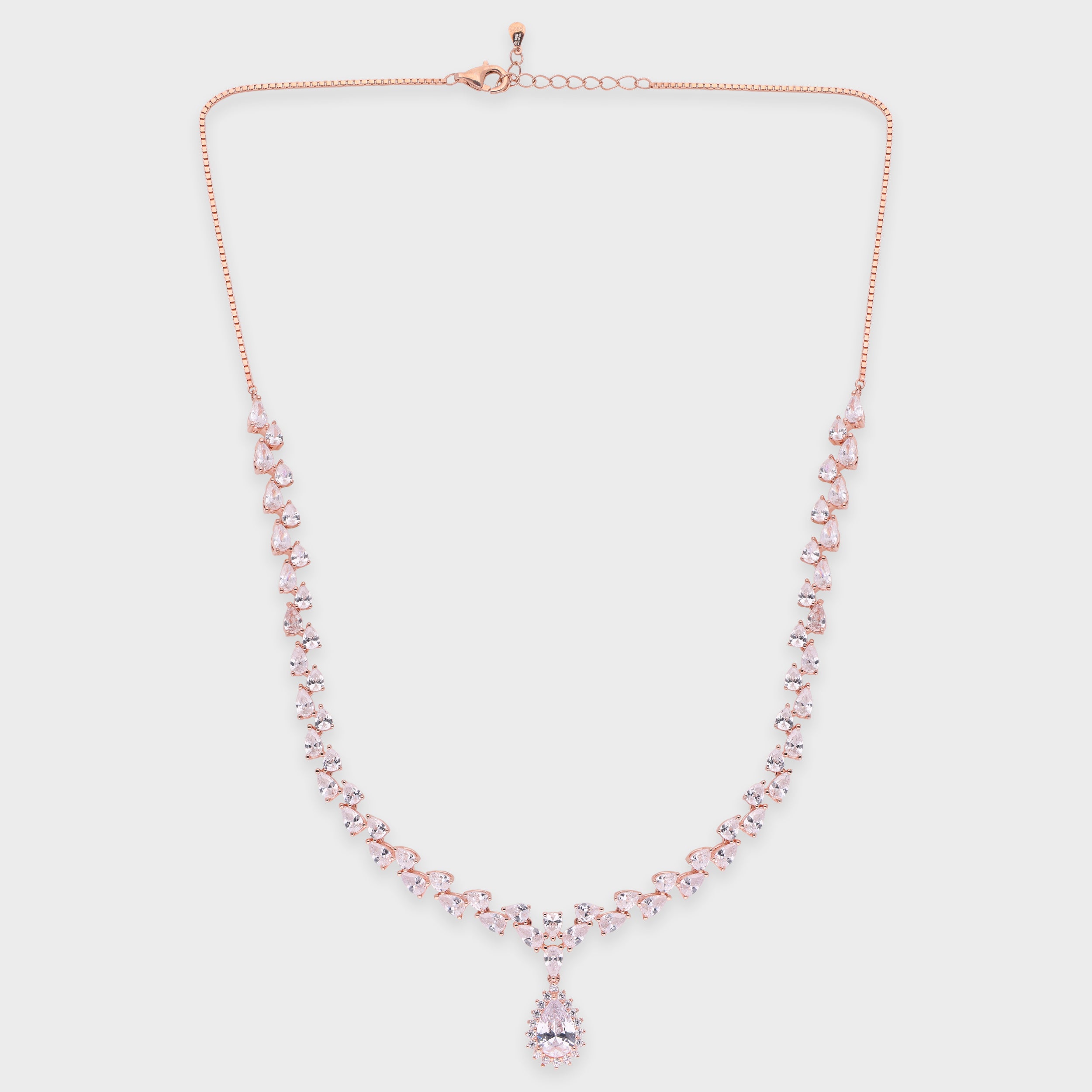 Classic Pear-Cut Centerpiece Necklace – Silver & Rose-Tone Variants | SKU : 0021188824, 0021188800, 0021188787, 0003525845, 0003525425