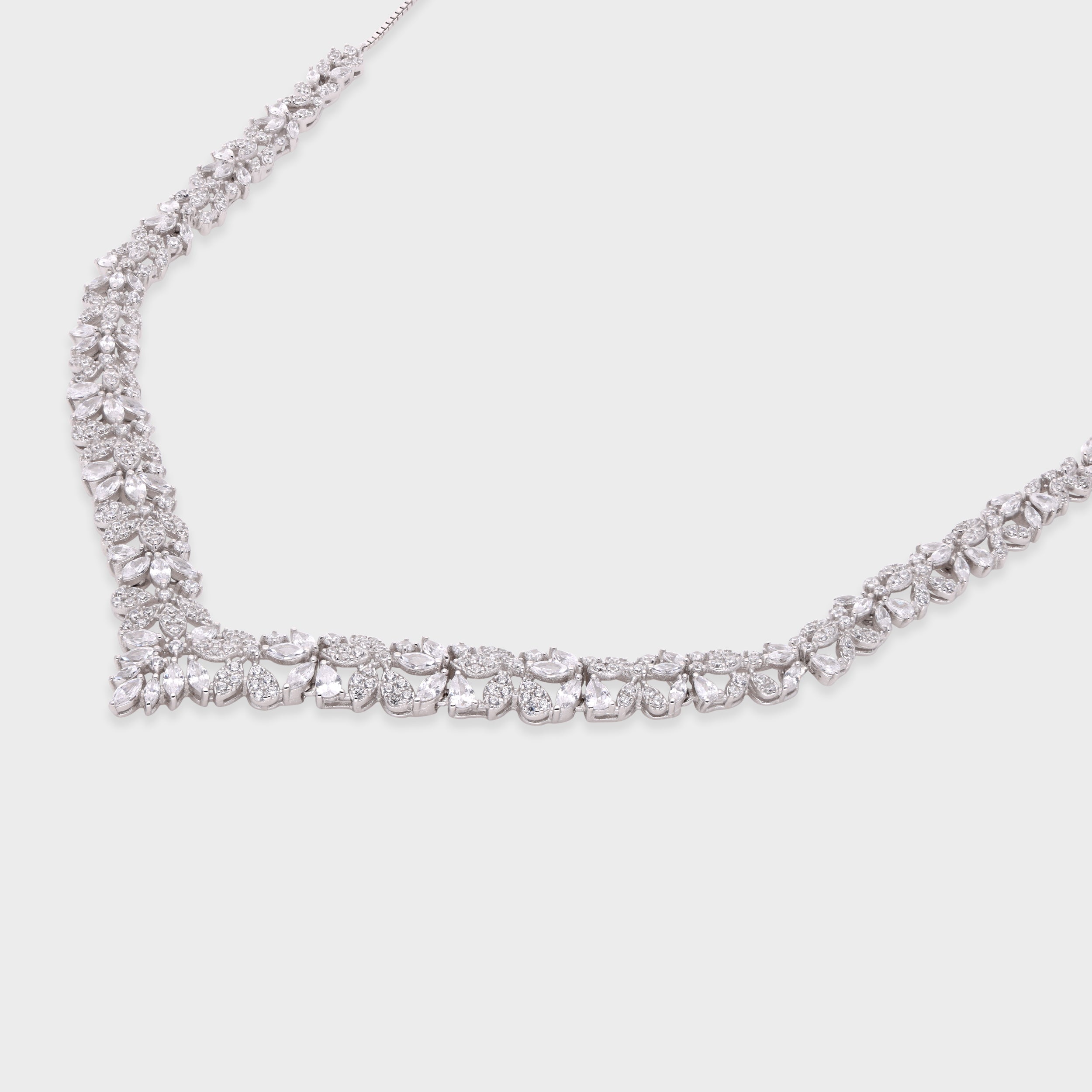 Floral Vine V-Shape Necklace in White and Rose Gold Finish | SKU : 0021188862, 0021188848
